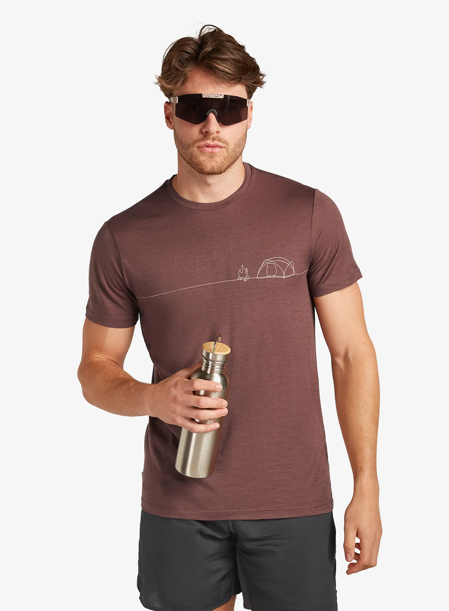 Merino majica Icebreaker Merino 150 Tech Lite SS Tee Single Line Camp - carob