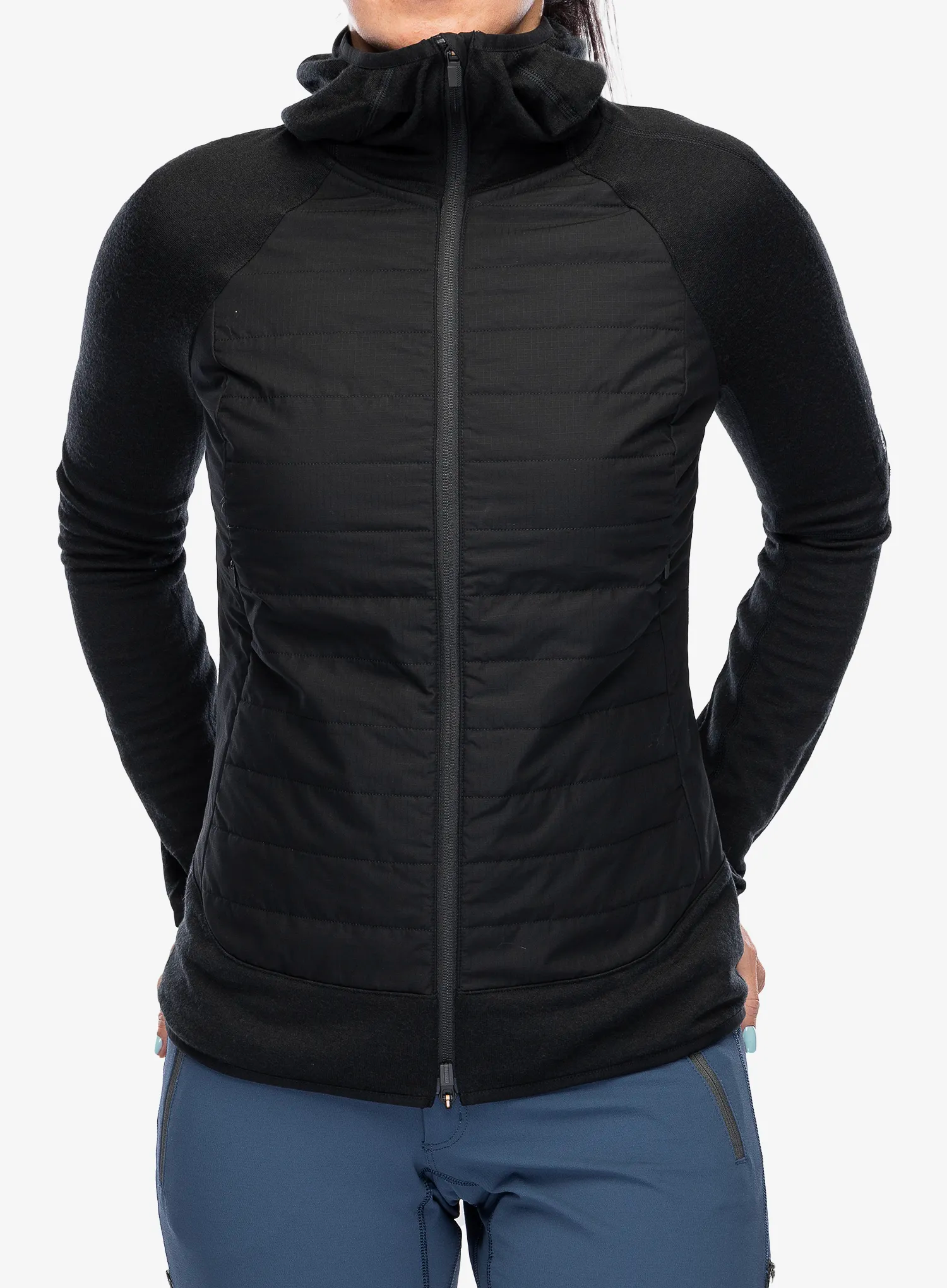 Ženska hibridna jakna Icebreaker Merino Quantum Hybrid LS Zip Hoodie - black