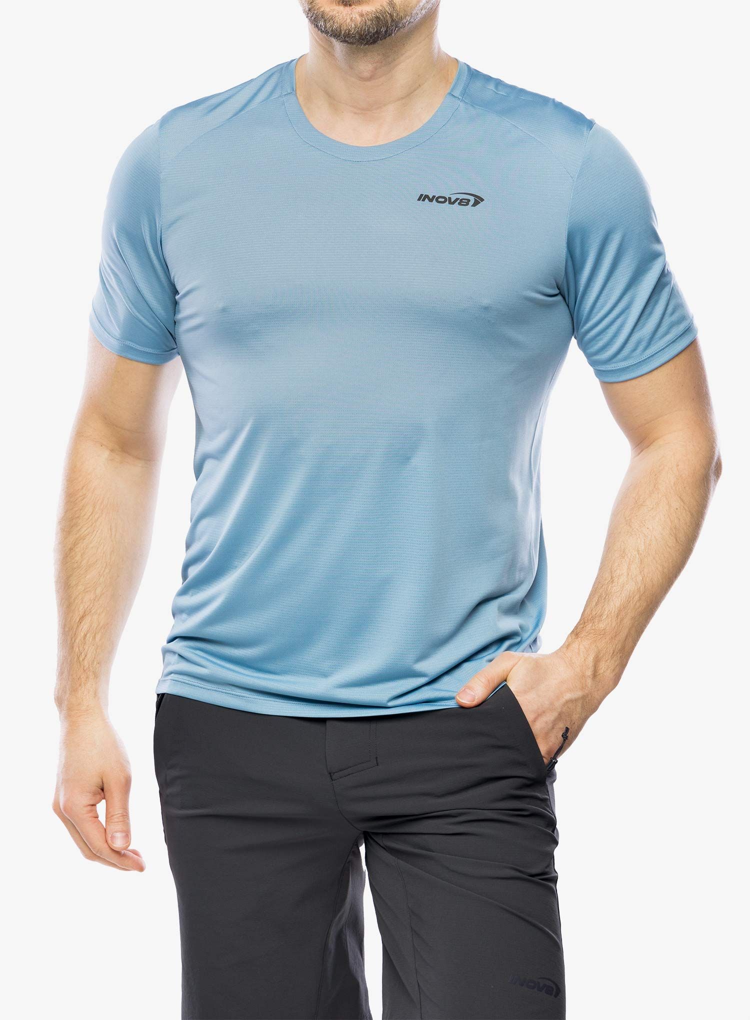 Majica za trčanje Inov-8 Performance Short Sleeve - blue grey/slate