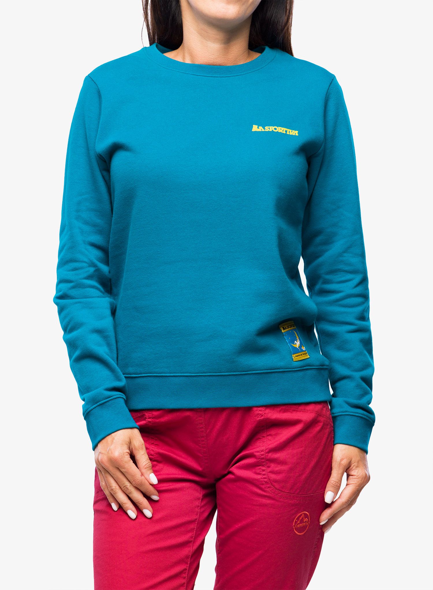 Ženska penjačka dukserica La Sportiva Climbing on the Moon Sweatshirt - turchese/giallo