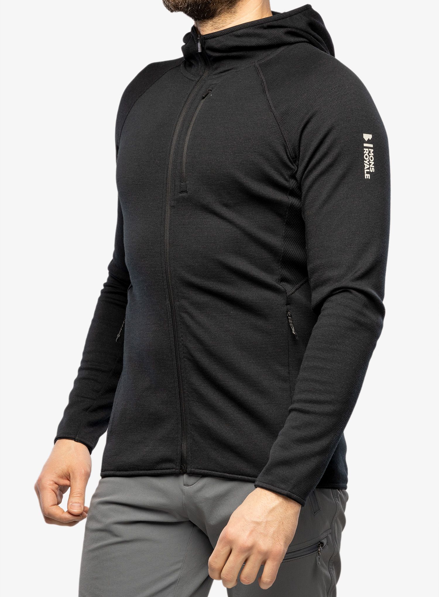 Dukserica od flisa Mons Royale Approach Merino Shift Fleece Hood - black
