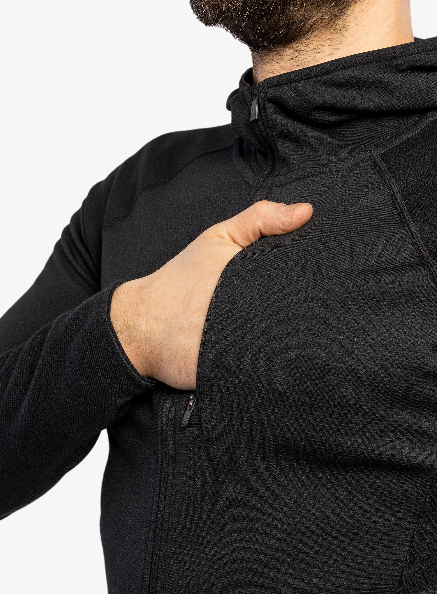 Dukserica od flisa Mons Royale Approach Merino Shift Fleece Hood - black
