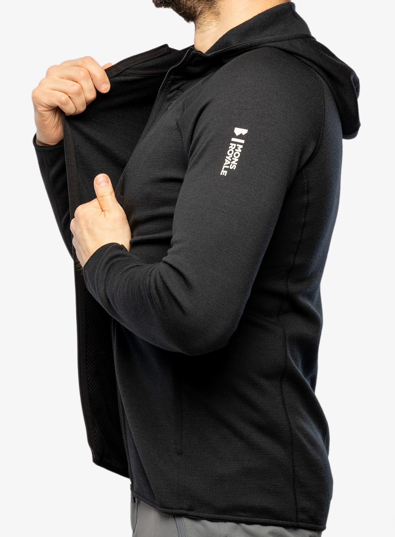 Dukserica od flisa Mons Royale Approach Merino Shift Fleece Hood - black