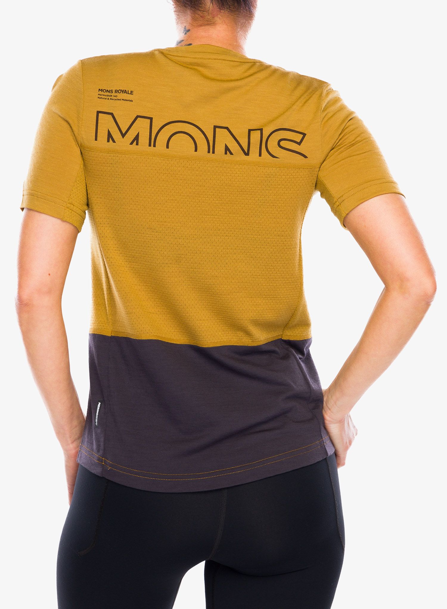 Ženska biciklistička majica Mons Royale Tarn Merino Shift Tee - shale/cumin