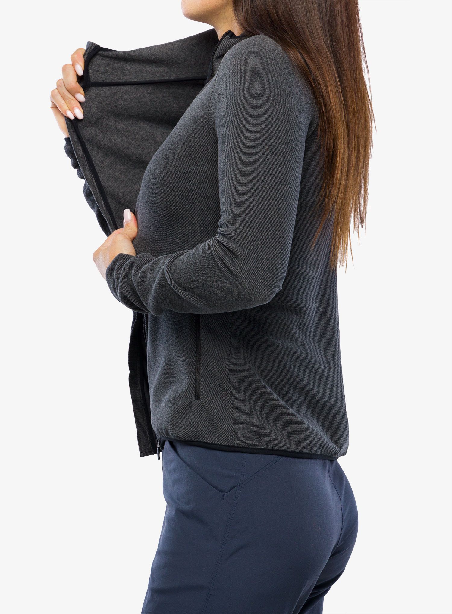 Ženska dukserica Odlo Roy Mid Layer Hoody Full Zip - shale grey/black stripes