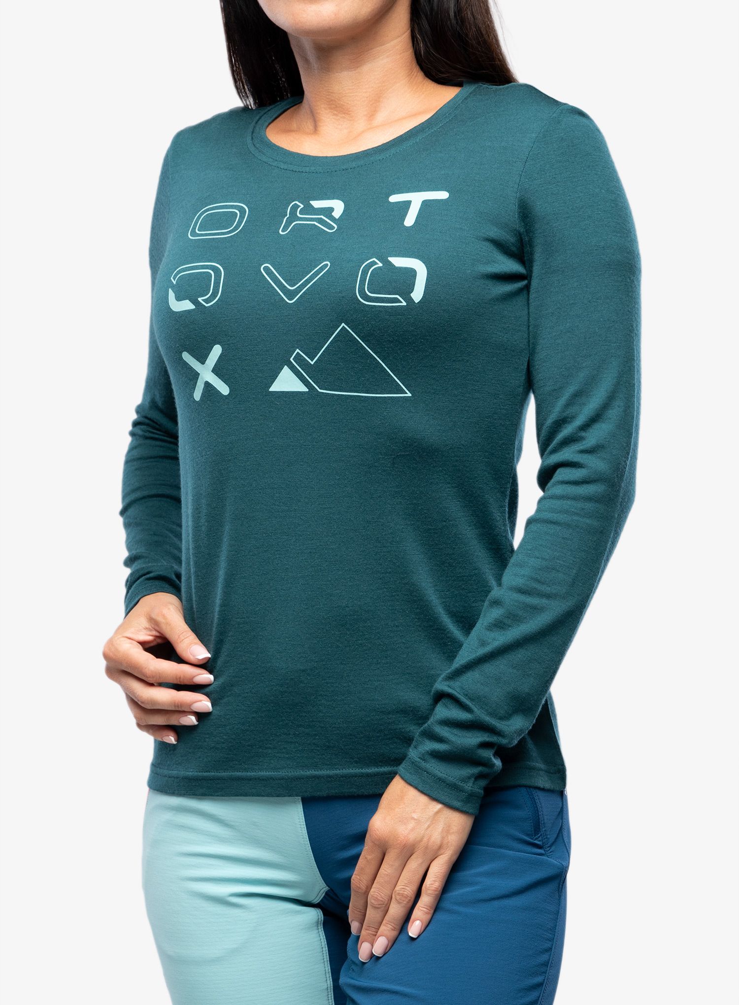 Ženski longsleeve Ortovox 185 Merino Brand Outline LS - dark pacific