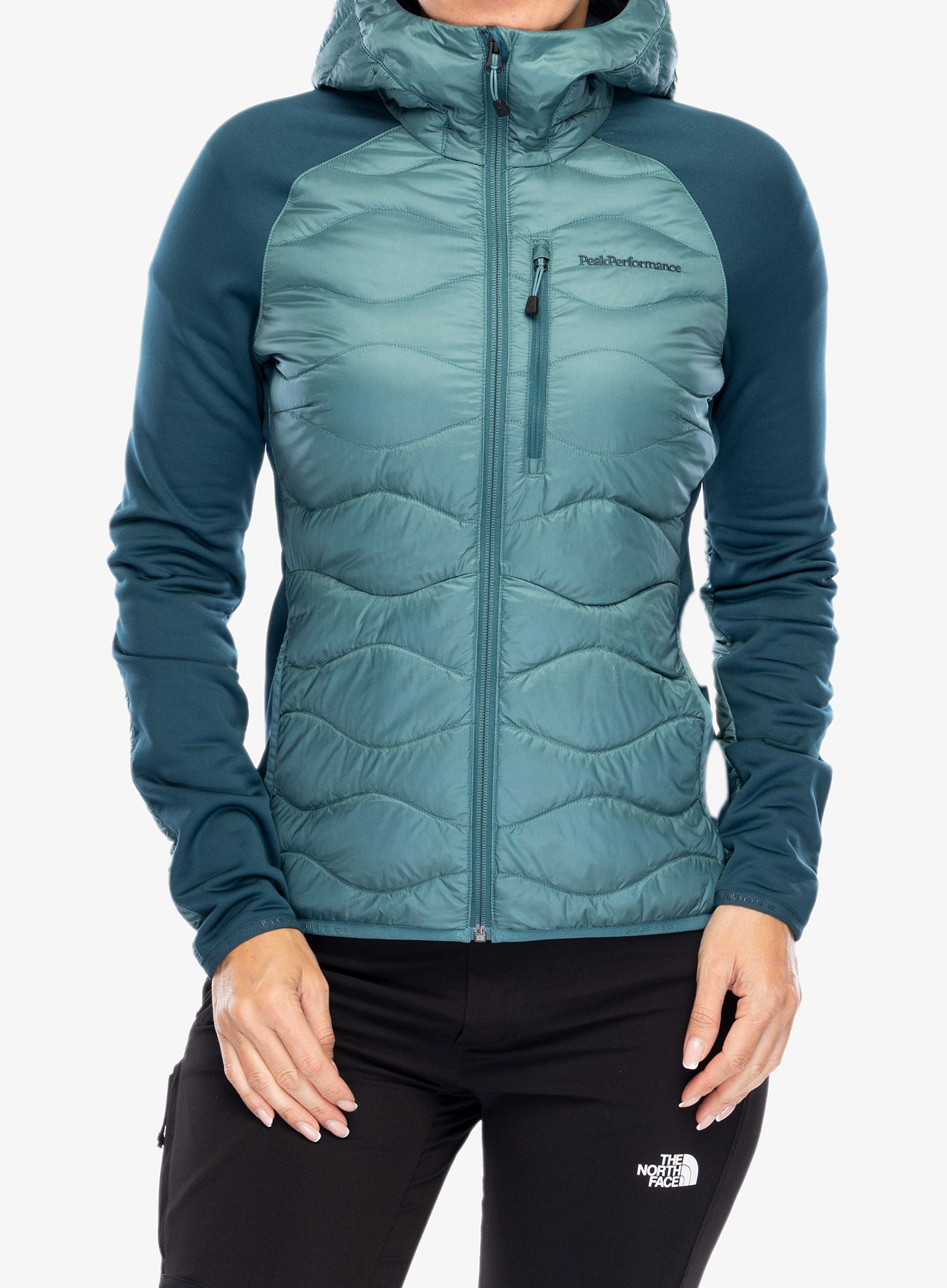 Ženska hibridna jakna Peak Performance Helium Down Hybrid Hood - hydro fresh