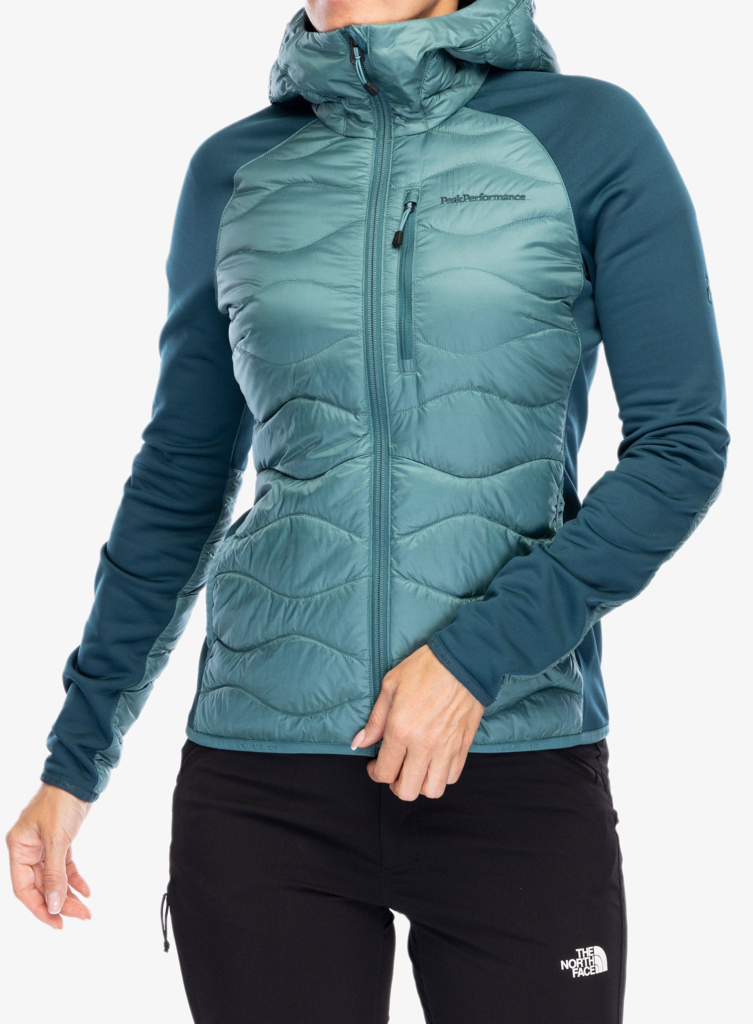 Ženska hibridna jakna Peak Performance Helium Down Hybrid Hood - hydro fresh