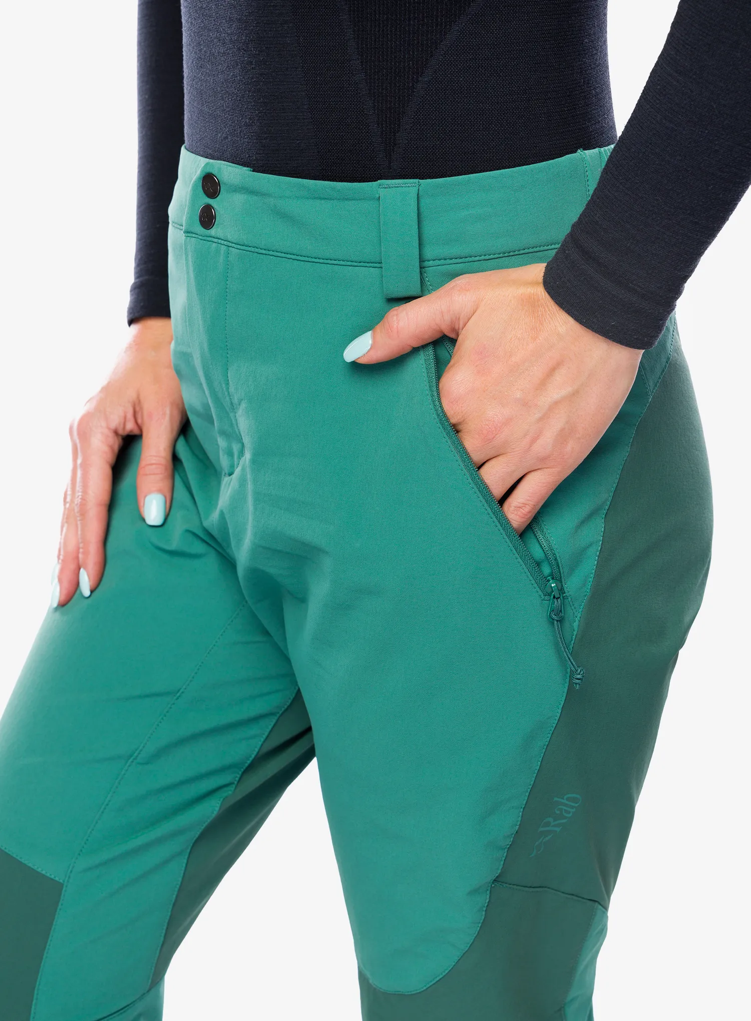 Ženske trekking hlače Rab Torque Mountain Pants - eucalyptus/green slate