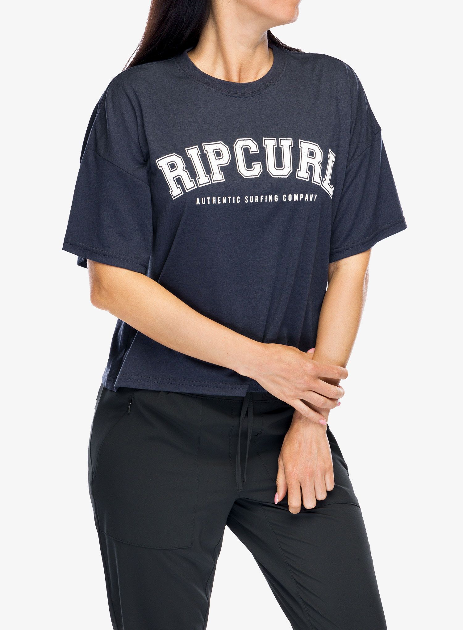 Ženska majica s tiskom Rip Curl RSS Crop Tee - navy