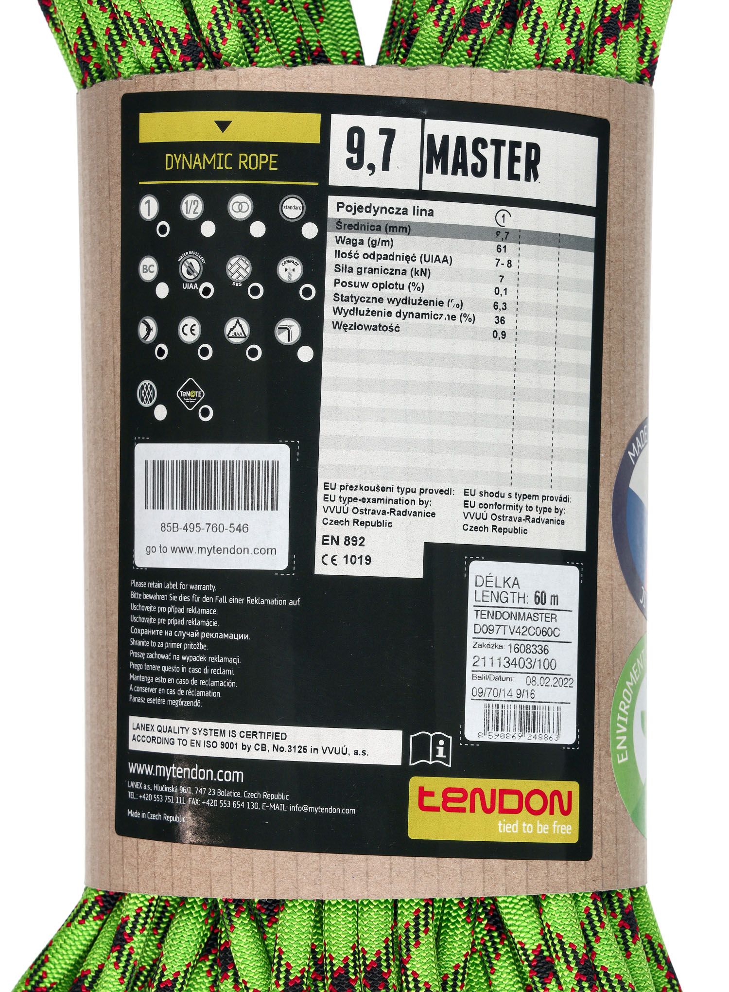Uže za penjanje Tendon Master 9,7 mm 70 m - green