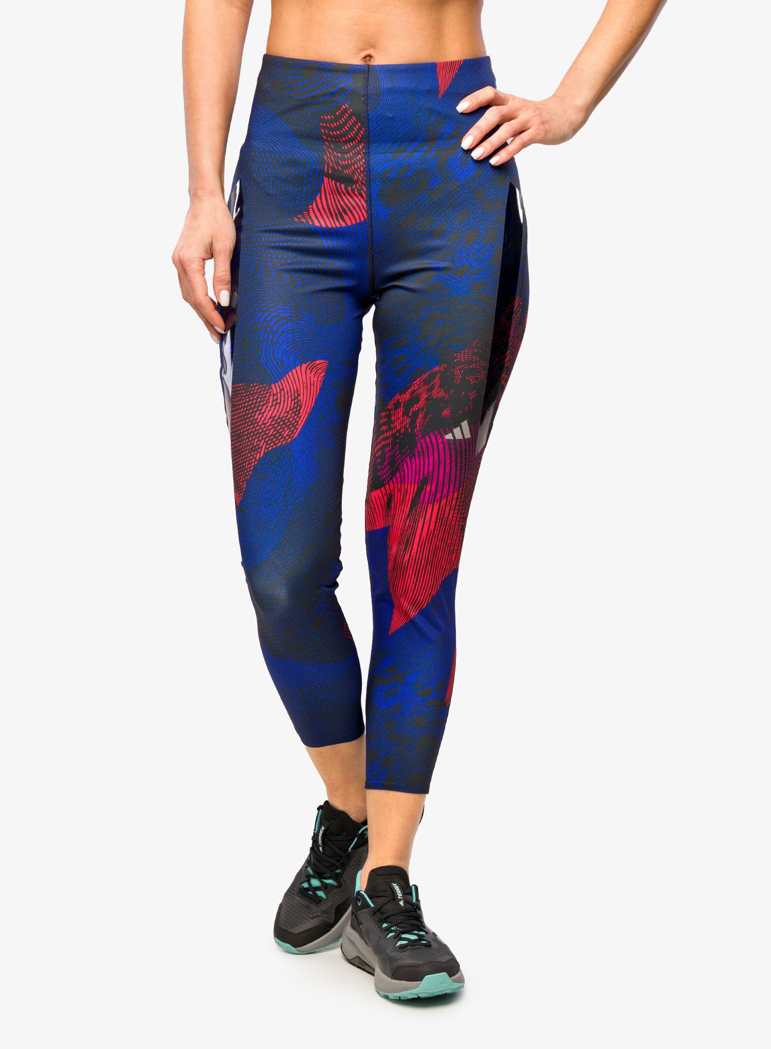 Ženske tajice za trčanje adidas Adizero All Over Print Tights - black/bright red