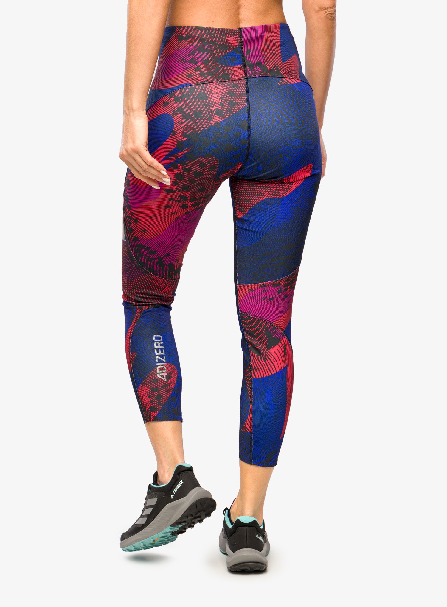 Ženske tajice za trčanje adidas Adizero All Over Print Tights - black/bright red