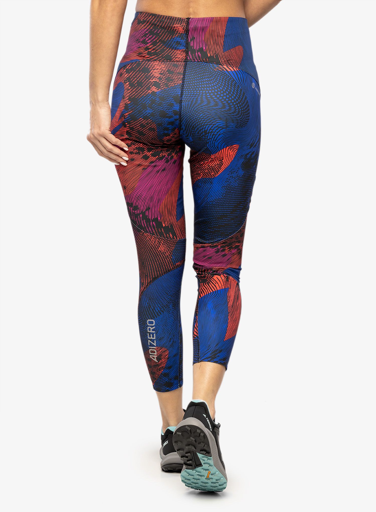 Ženske tajice za trčanje adidas Adizero All Over Print Tights - black/bright red