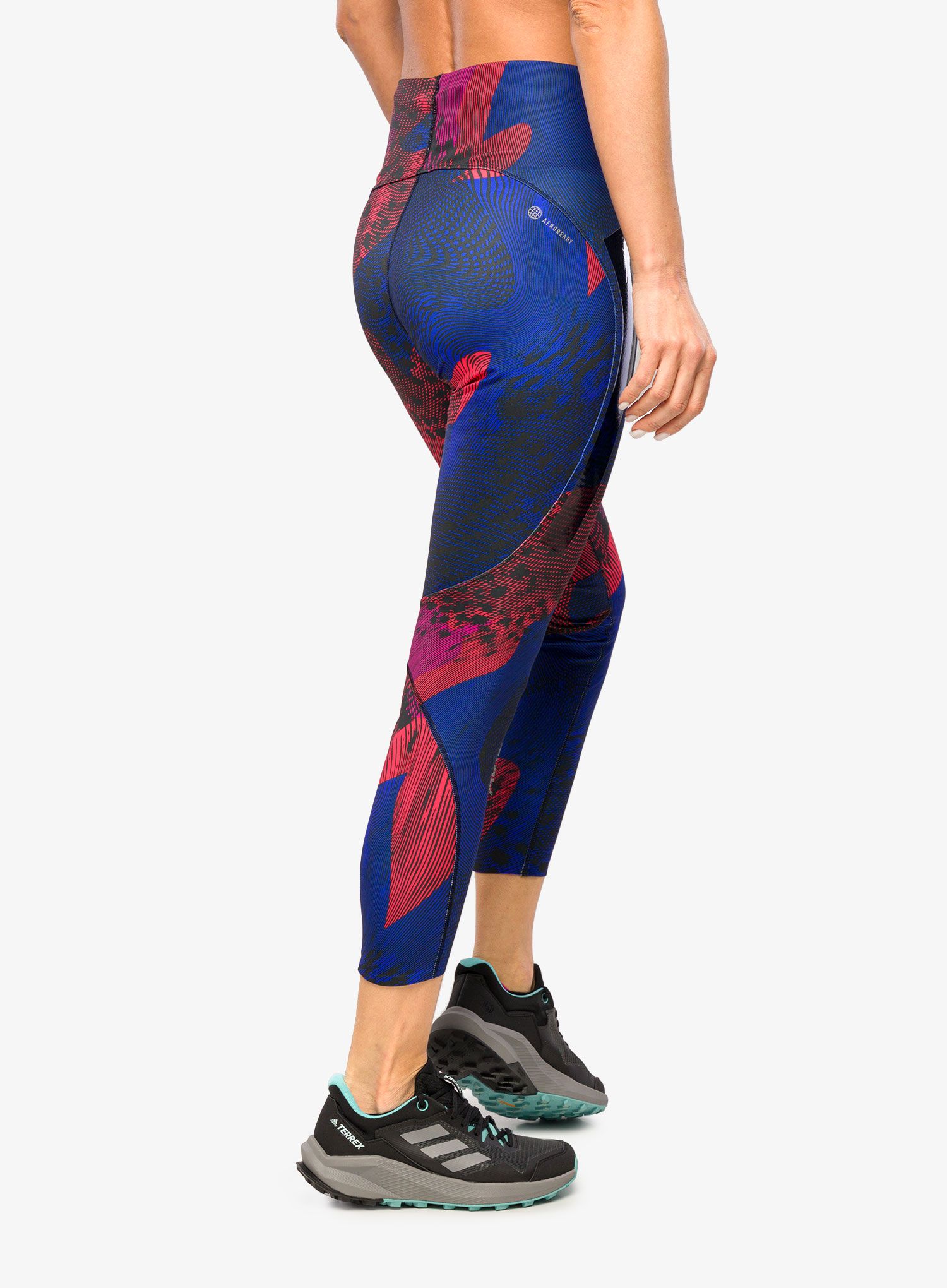 Ženske tajice za trčanje adidas Adizero All Over Print Tights - black/bright red