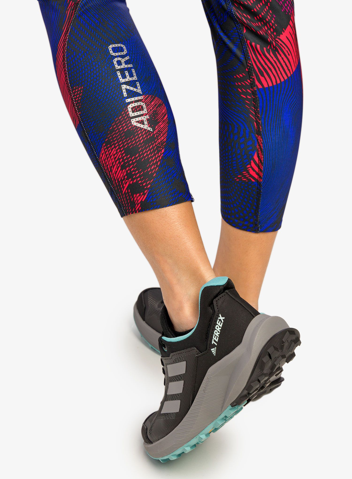 Ženske tajice za trčanje adidas Adizero All Over Print Tights - black/bright red