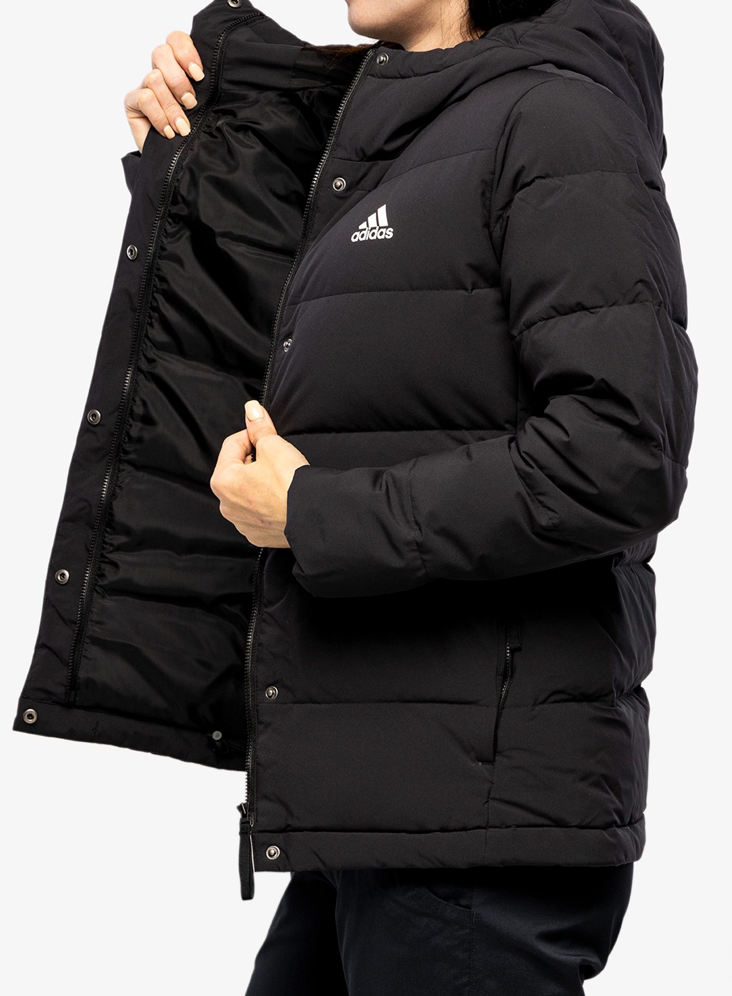 Ženska perjana jakna adidas Helionic Hooded Jacket - black