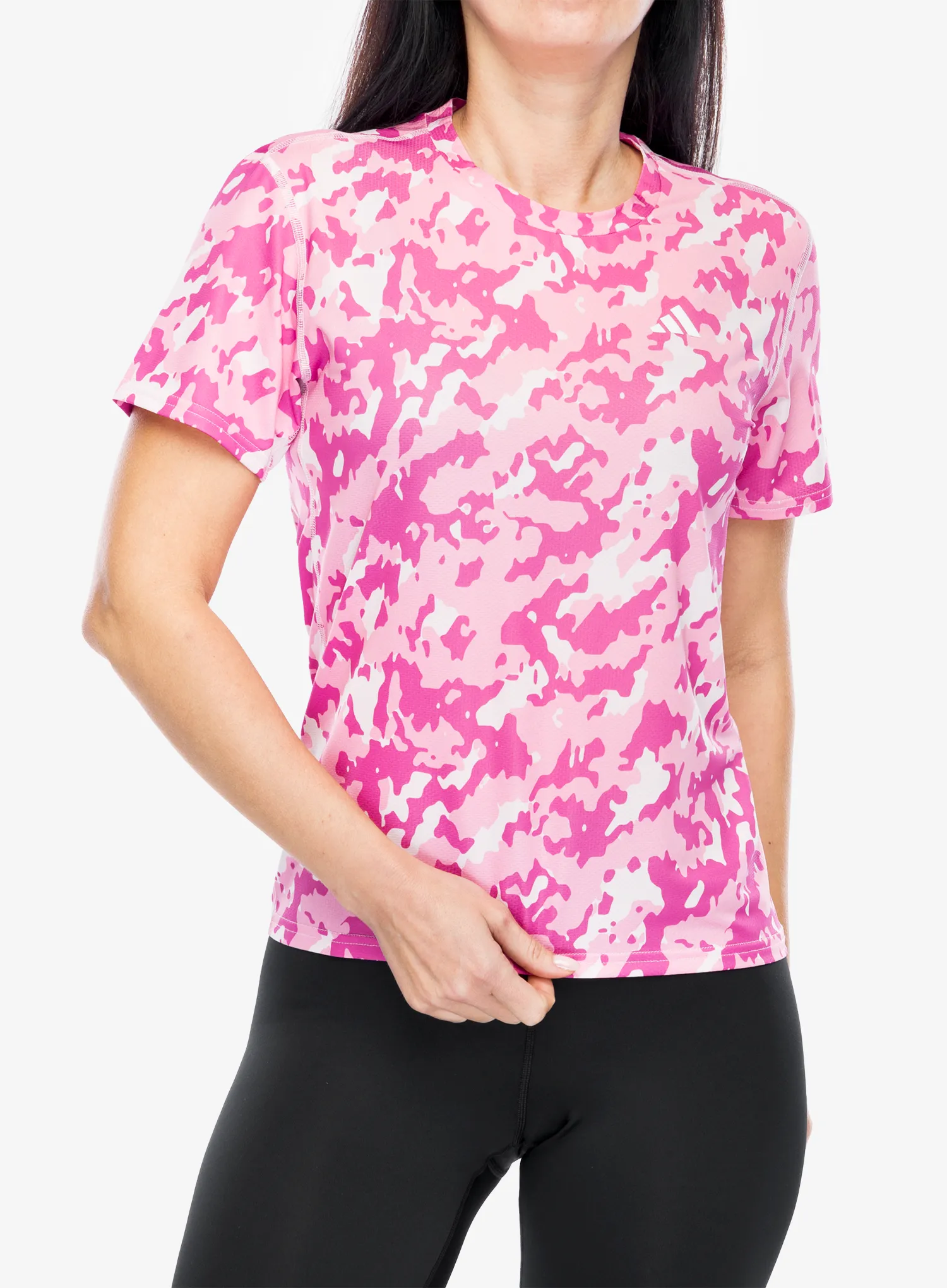 Ženska majica za trčanje adidas Own The Run Camo Running Tee - clear pink