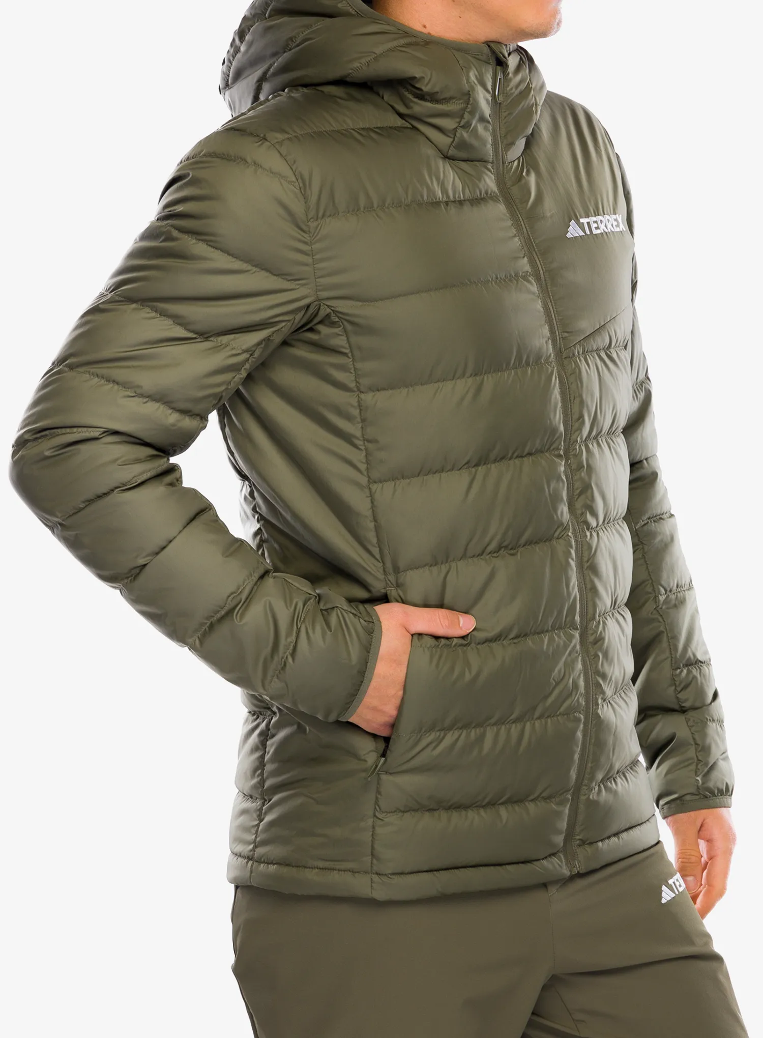 Pernata jakna adidas TERREX Multi Light Down Hooded Jacket - olive strata