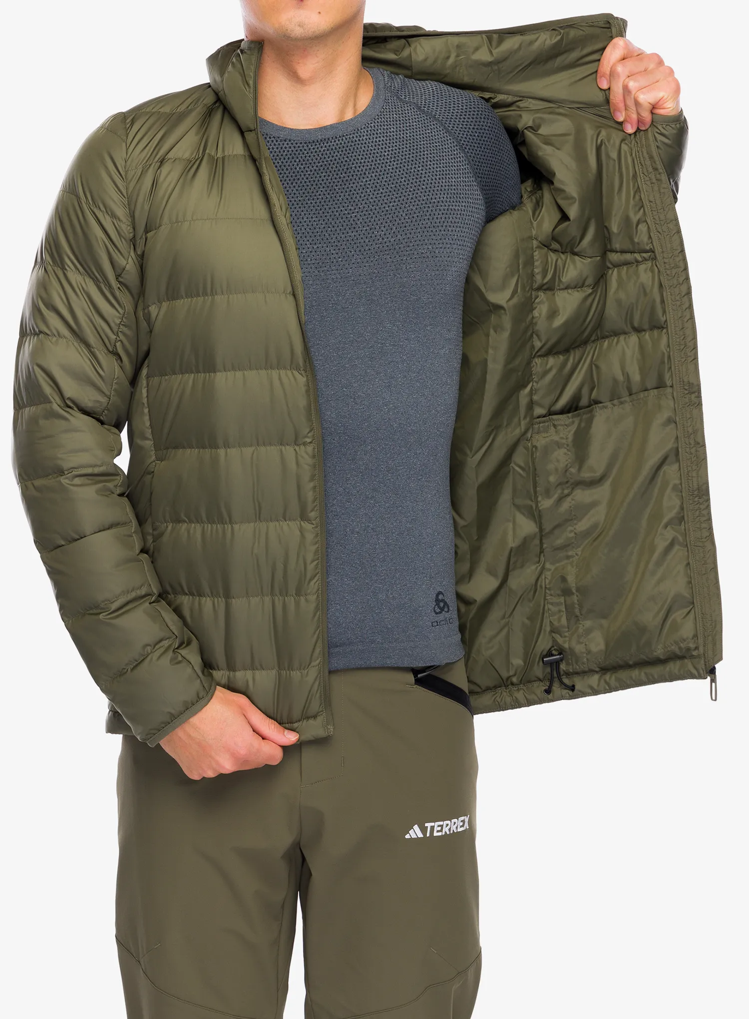 Pernata jakna adidas TERREX Multi Light Down Hooded Jacket - olive strata