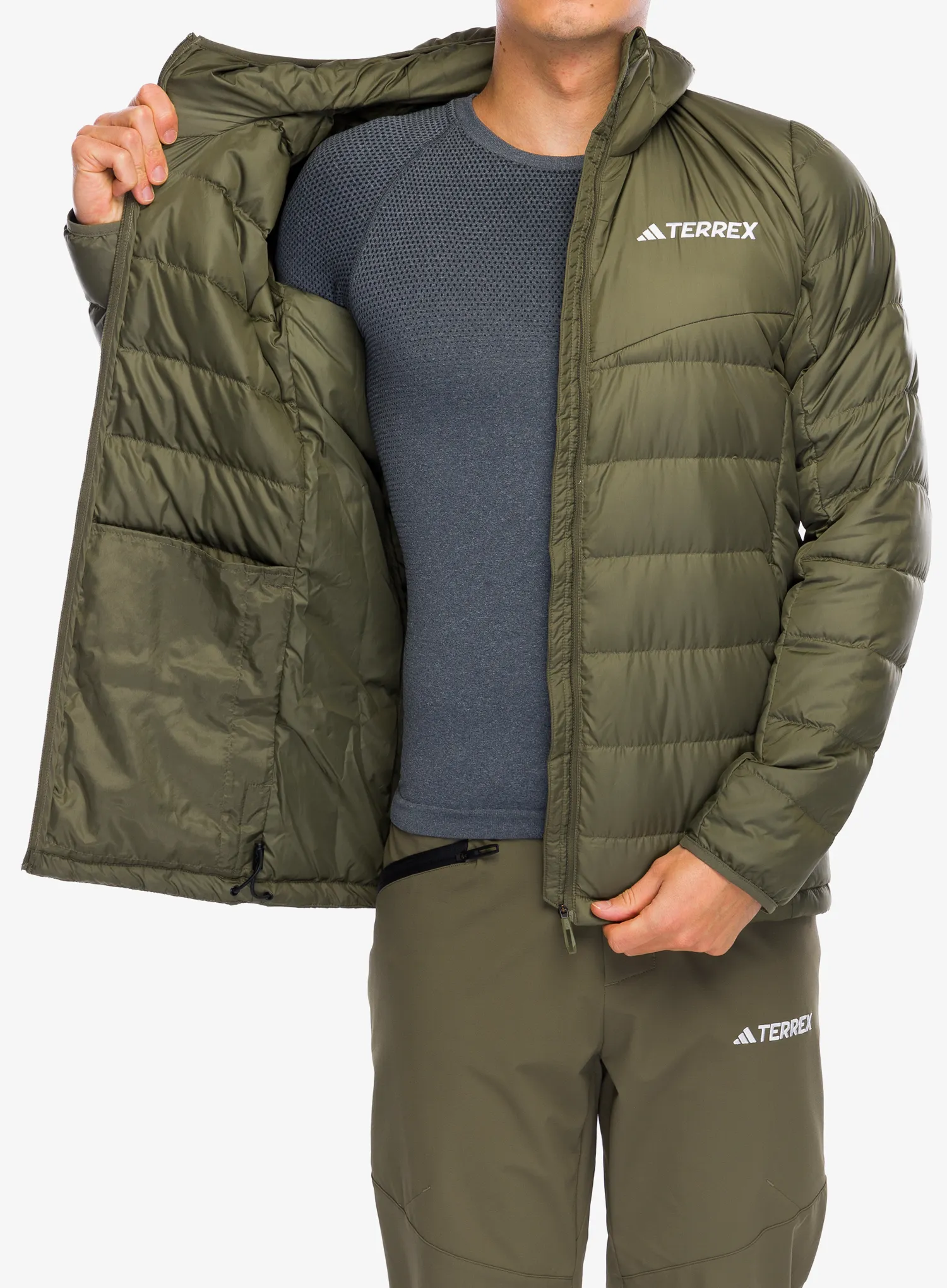 Pernata jakna adidas TERREX Multi Light Down Hooded Jacket - olive strata