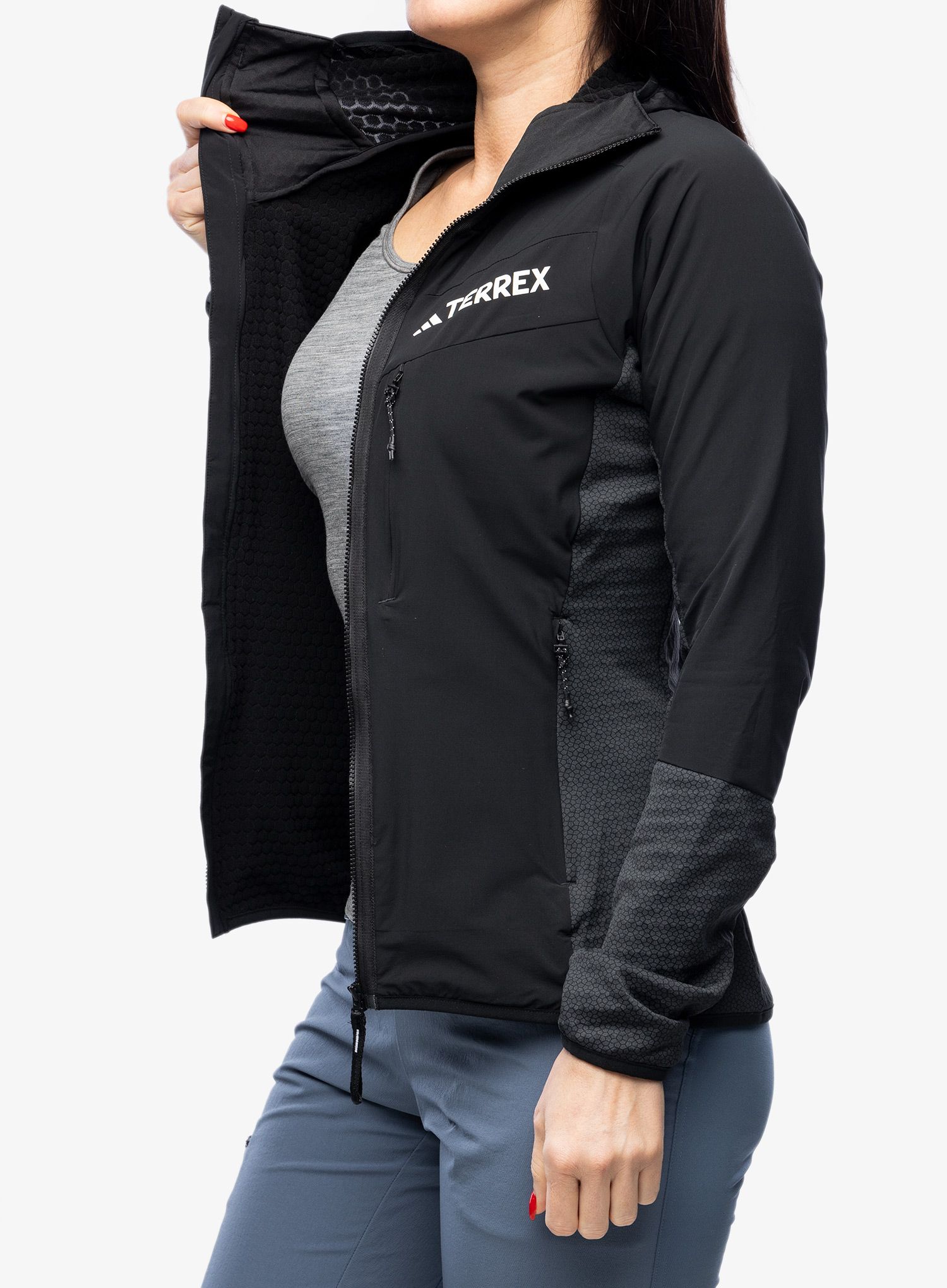 Ženska jakna adidas TERREX Techrock Hooded Wind Fleece Jacket - black