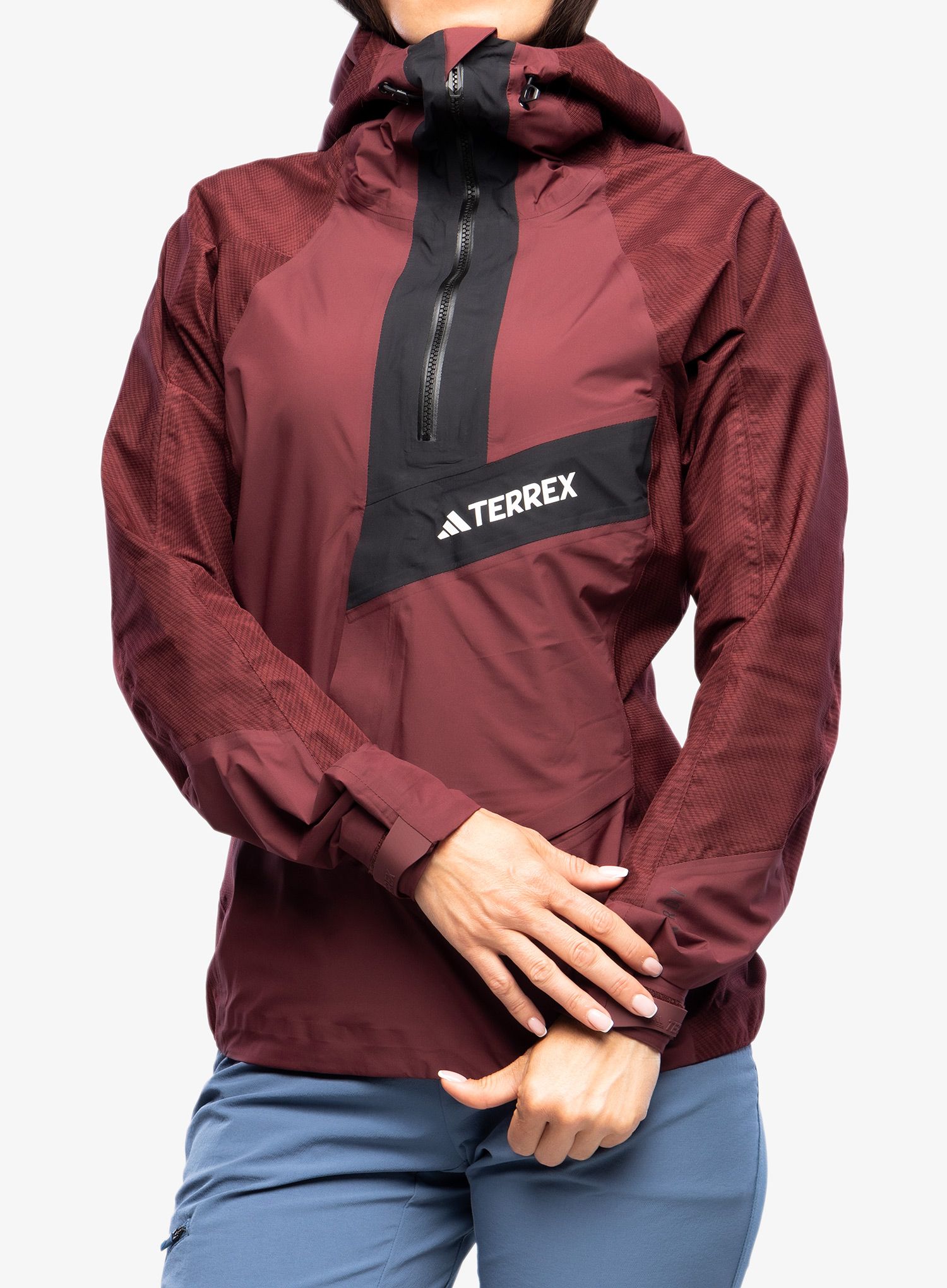 Ženska kišna jakna adidas TERREX Techrock Primeknit RAIN.RDY Anorak - shadow red