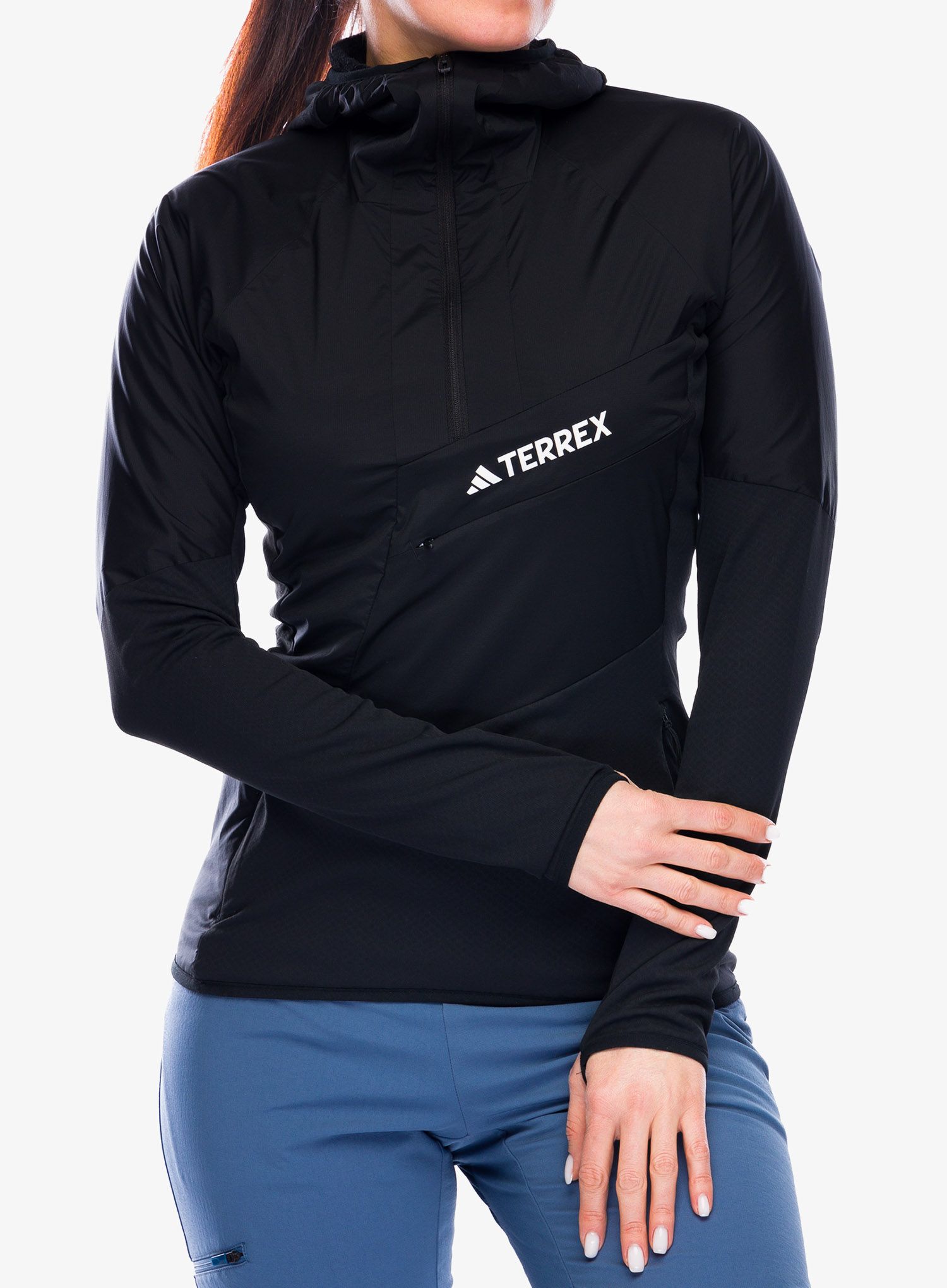 Dukserica s kapuljačom ženska adidas TERREX Techrock Ultralight Half Zip Hooded Fleece - black