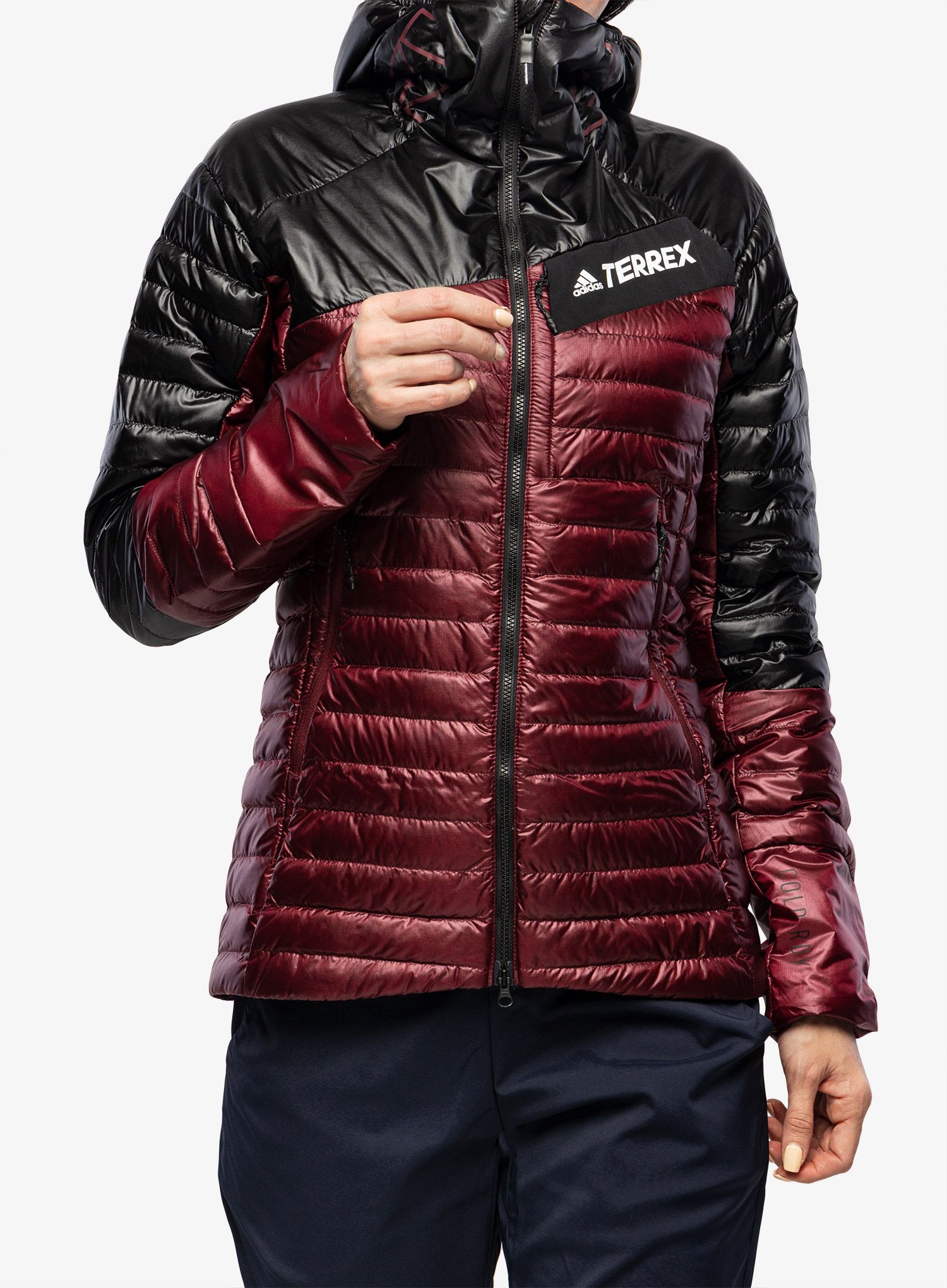 Ženska perjana jakna adidas TERREX Techrock Year-Round Down Hooded Jkt - shadow red/black