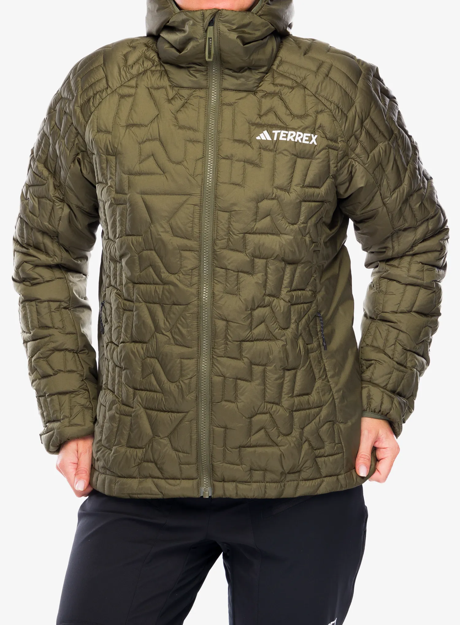 Jakna s postavom ženska adidas TERREX Xperior PrimaLoft Loose Fill Insulated Hooded Jkt - olive strata