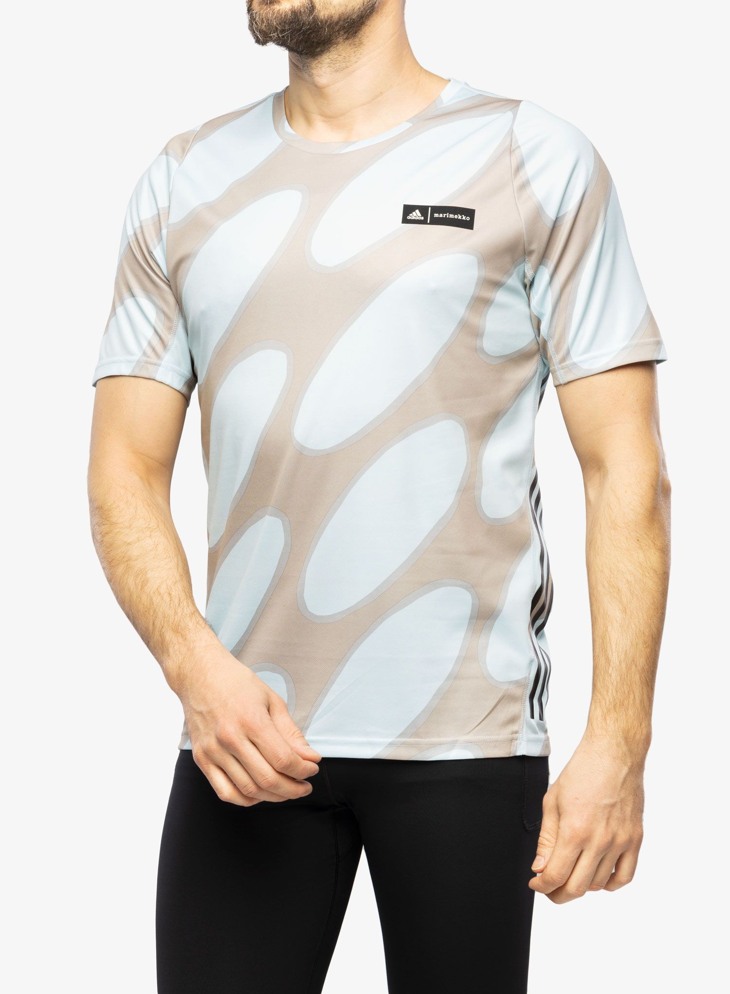 Majica adidas x Marimekko Run Icons 3-Stripes T-Shirt - ice blue/brown/blue