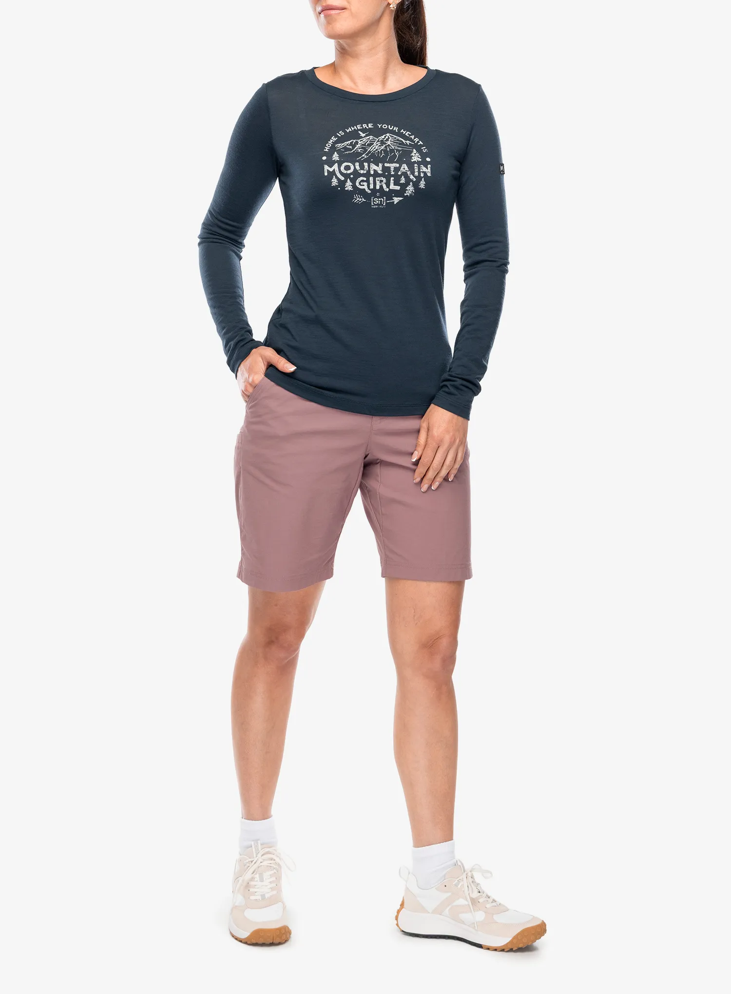 Ženska dukserica bez kapuljače Super.natural Mountain Girl LS - blueberry/white stone