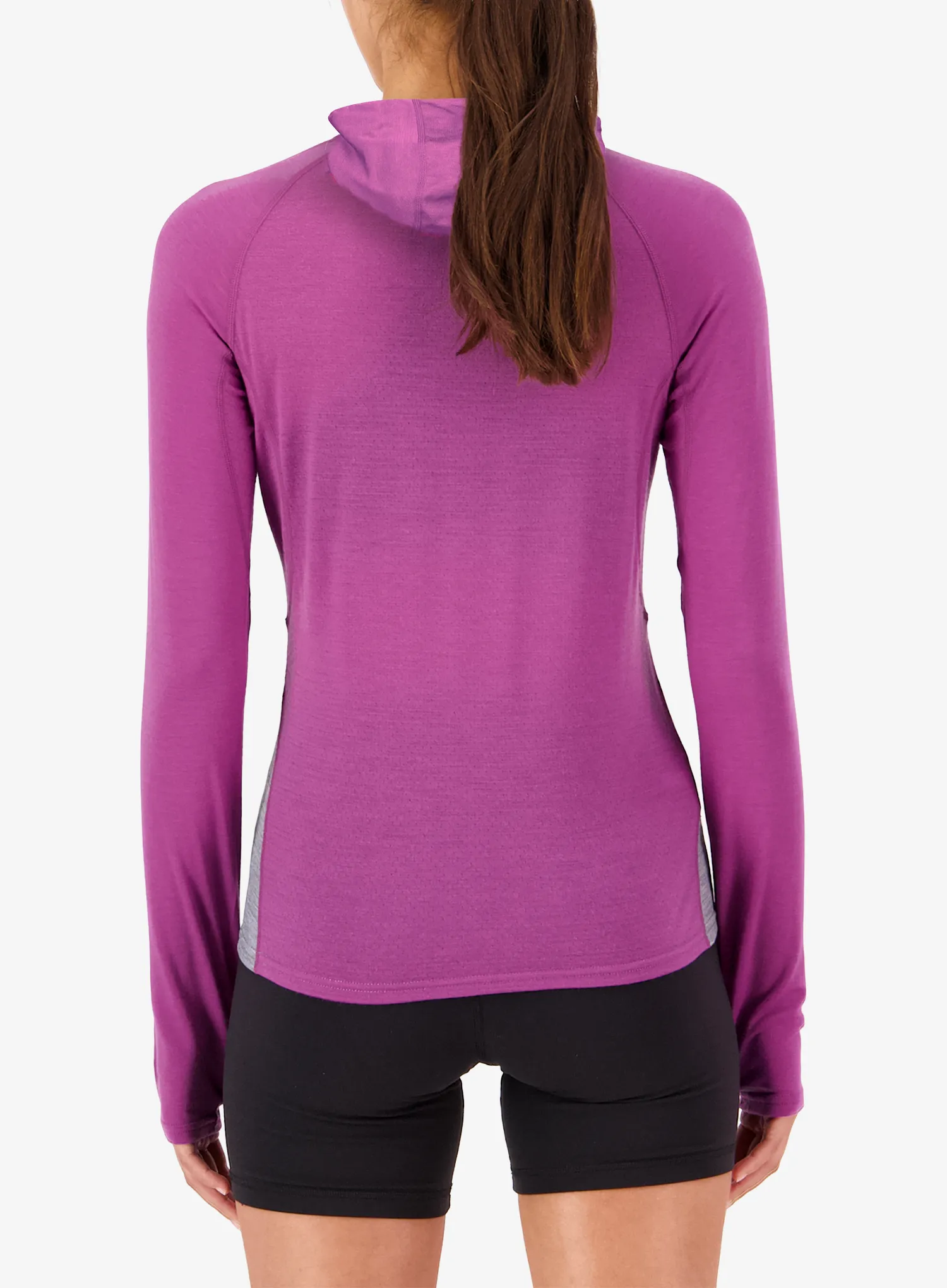 Ženska dukserica Mons Royale Bella Merino Long Sleeve Hood - purple bolt/grey heather