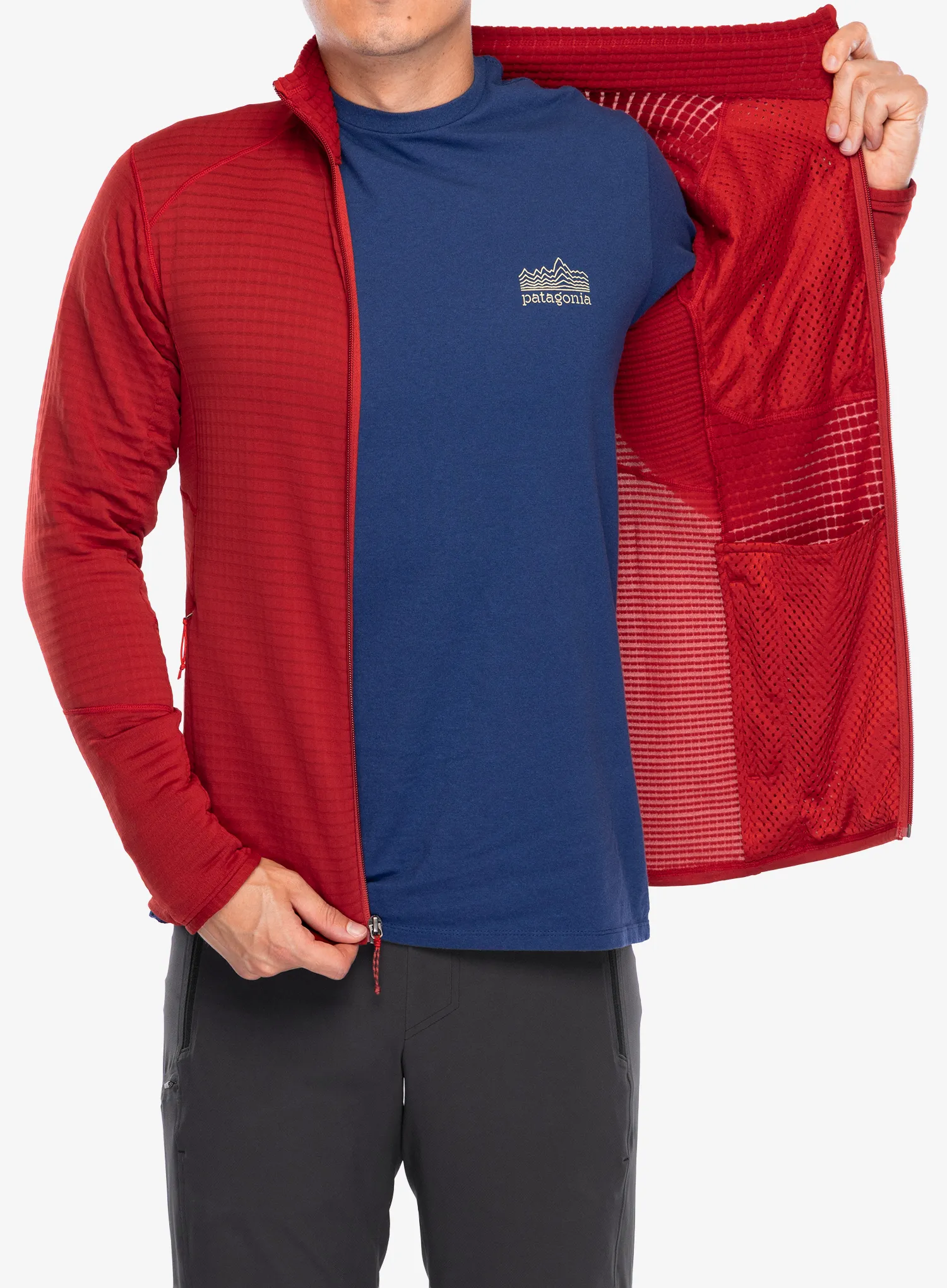 Dukserica od flisa Patagonia R1 Hybrid Jacket - amanita red