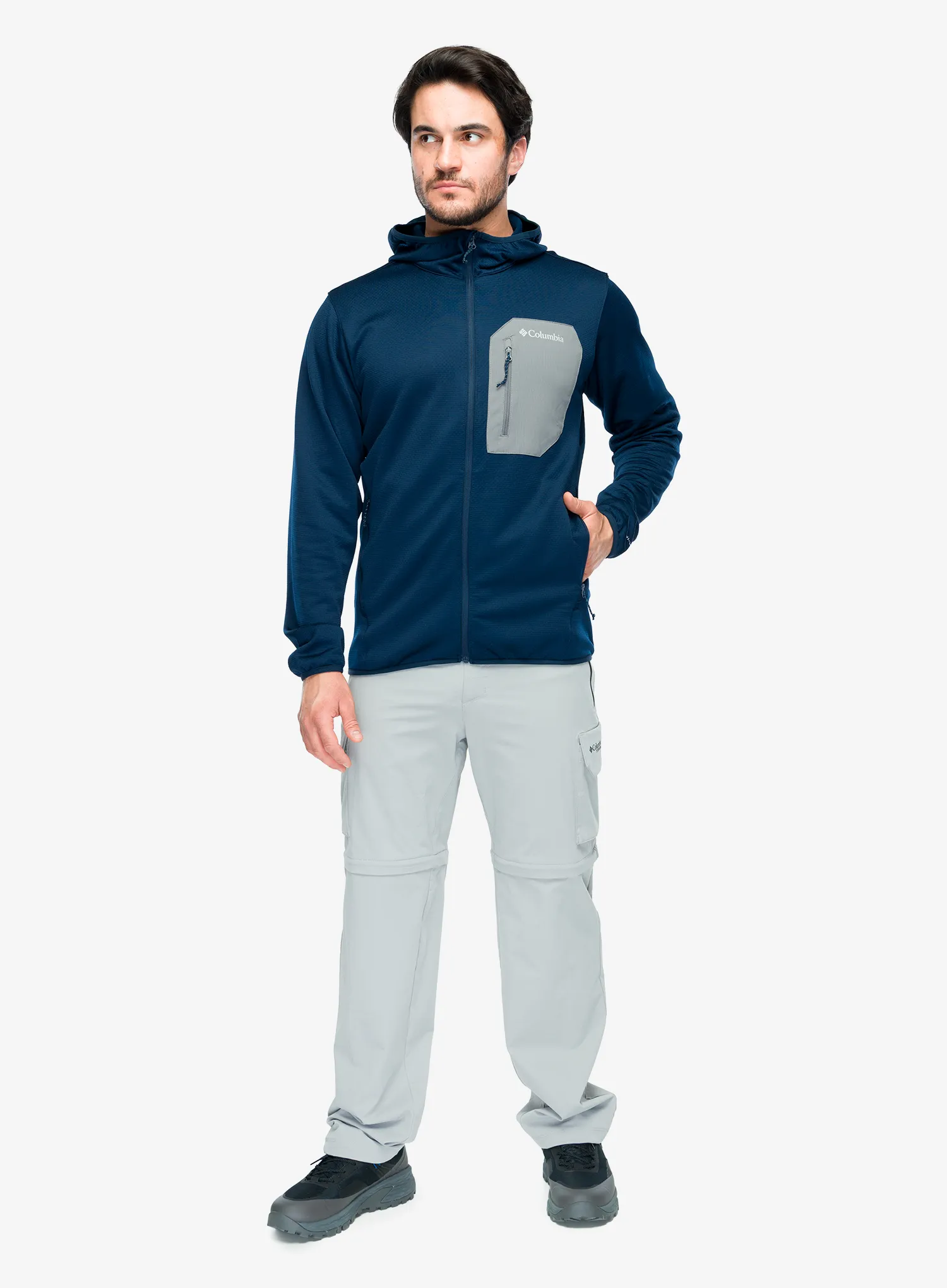 Dukserica na otkopčavanje Columbia Tall Heights Hooded Grid Fleece Full Zip - collegiate navy/city grey