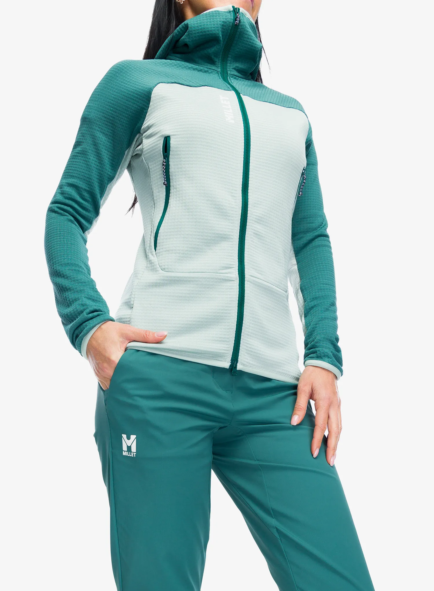 Ženska dukserica na otkopčavanje Millet Fusion Grid Hoodie - seaweed/bottle