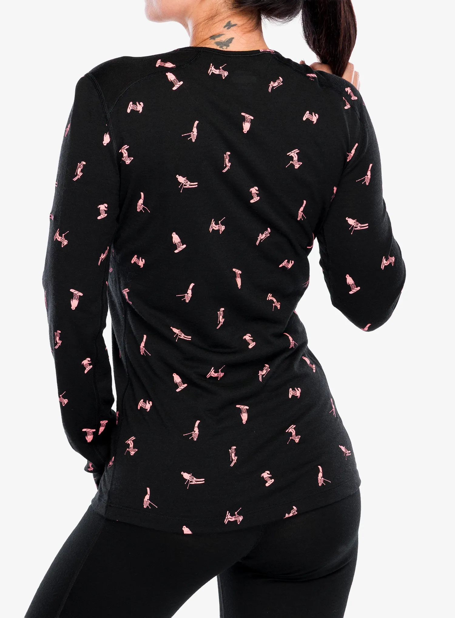 Ženska termoaktivna dukserica Icebreaker Merino 200 Oasis LS Crewe Ski Day - black/acid pink/aop