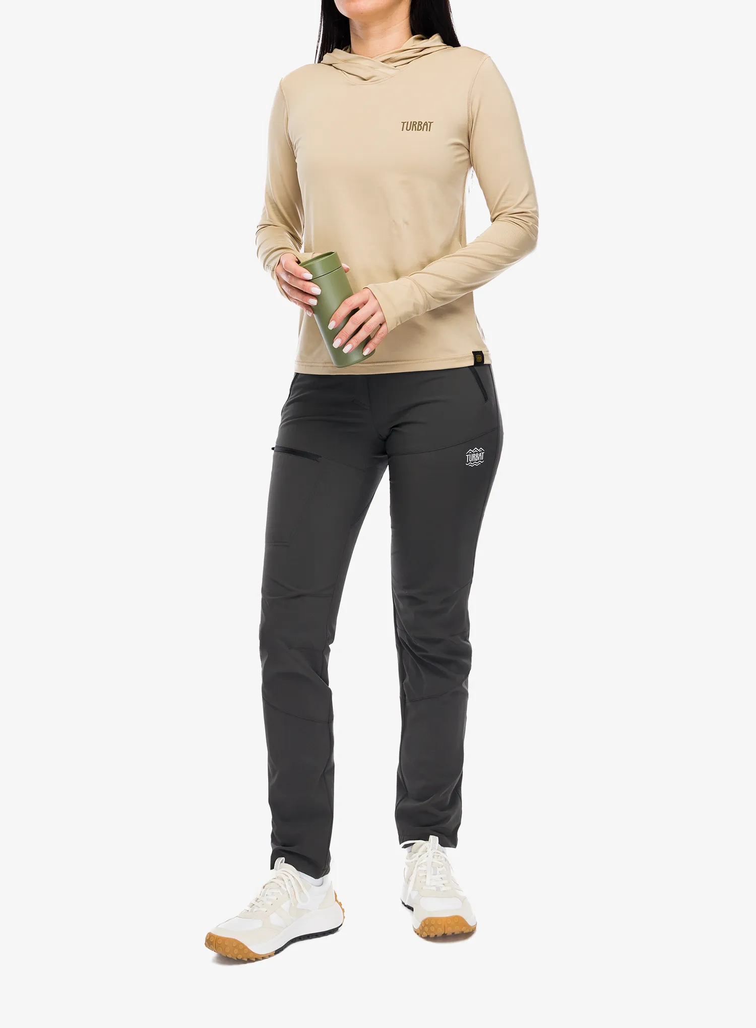 Ženska termoaktivna dukserica Turbat Hike Lite LS Hood Thermo T-Shirt - cornstalk sand