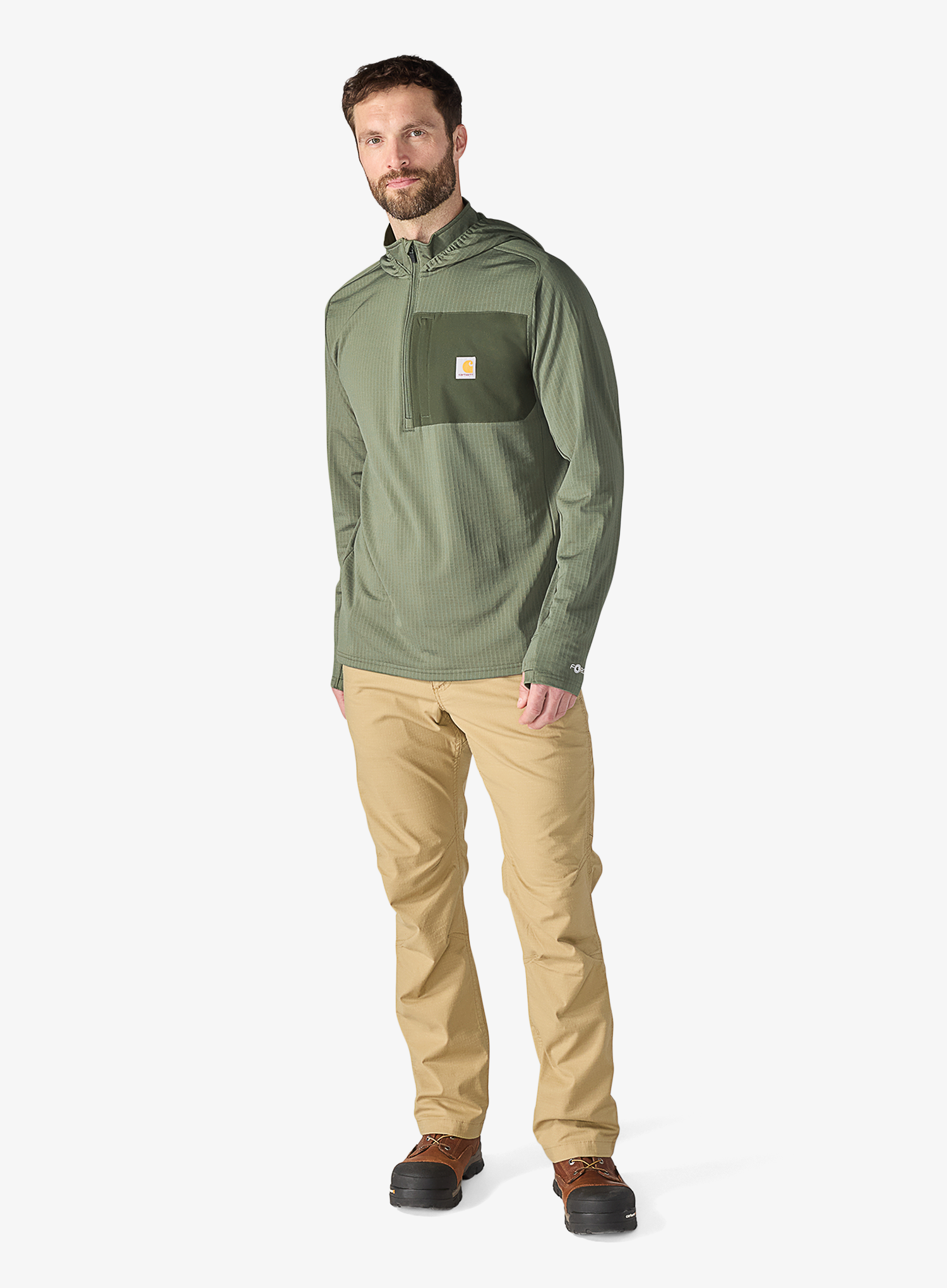 Majica s kapuljačom Carhartt Force Ironwood Relaxed 1/2-Zip Hoodie - dusty olive