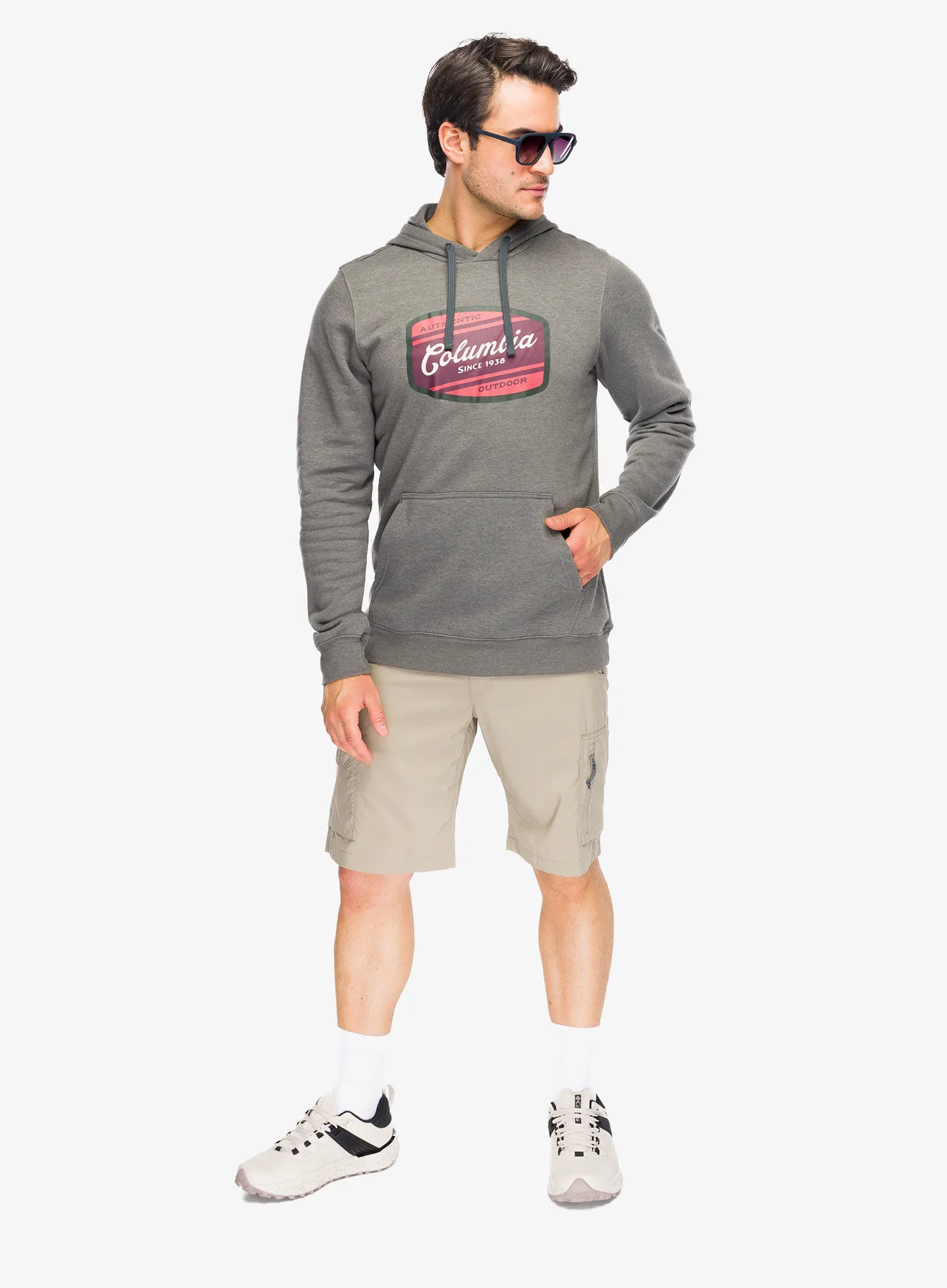 Majica s kapuljačom Columbia Trek Graphic Hoodie - charcoal heather/c.badge