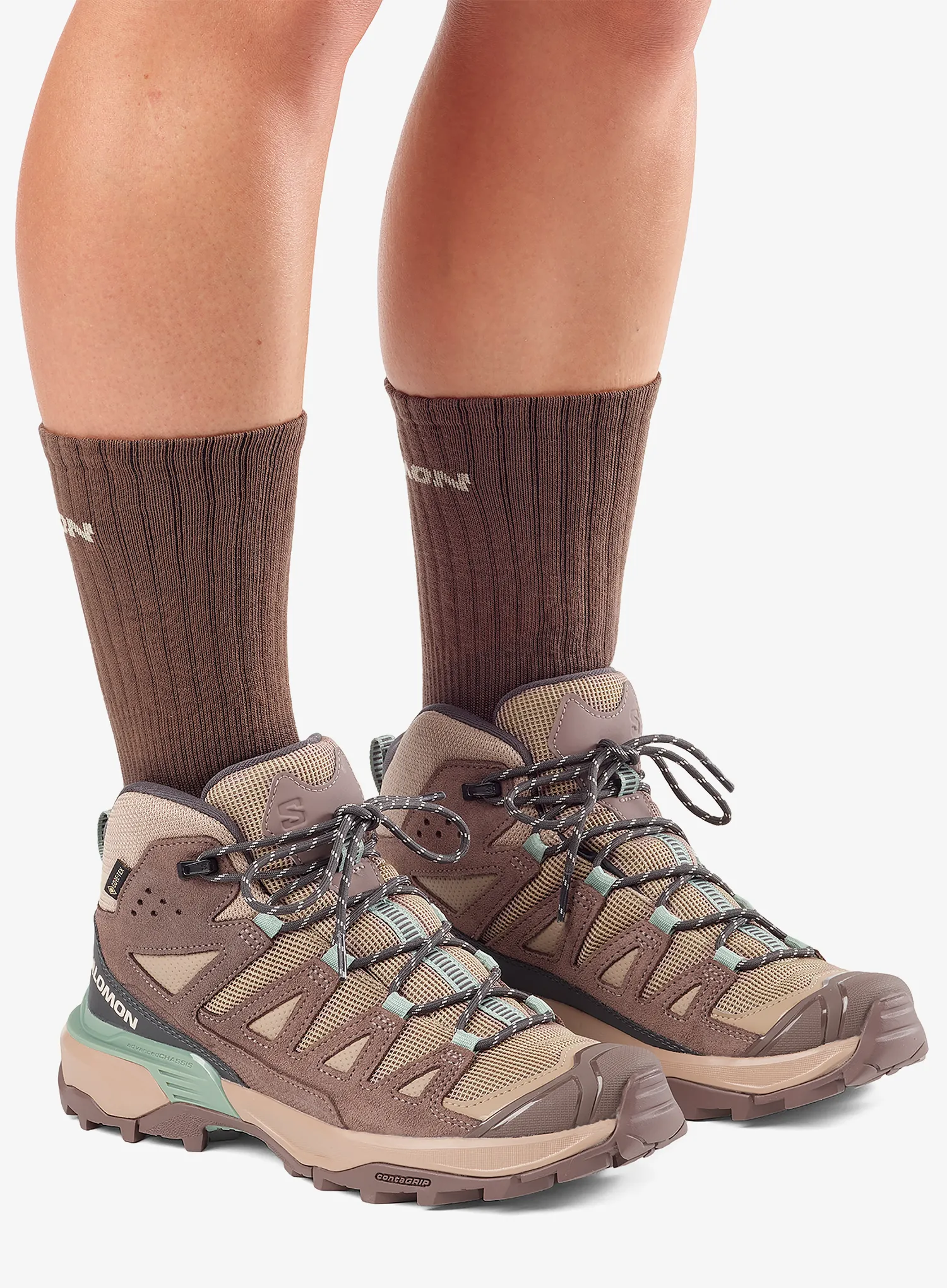 Ženske planinarske cipele Salomon X Ultra 360 LTR Mid GTX - desert tan/iron/green