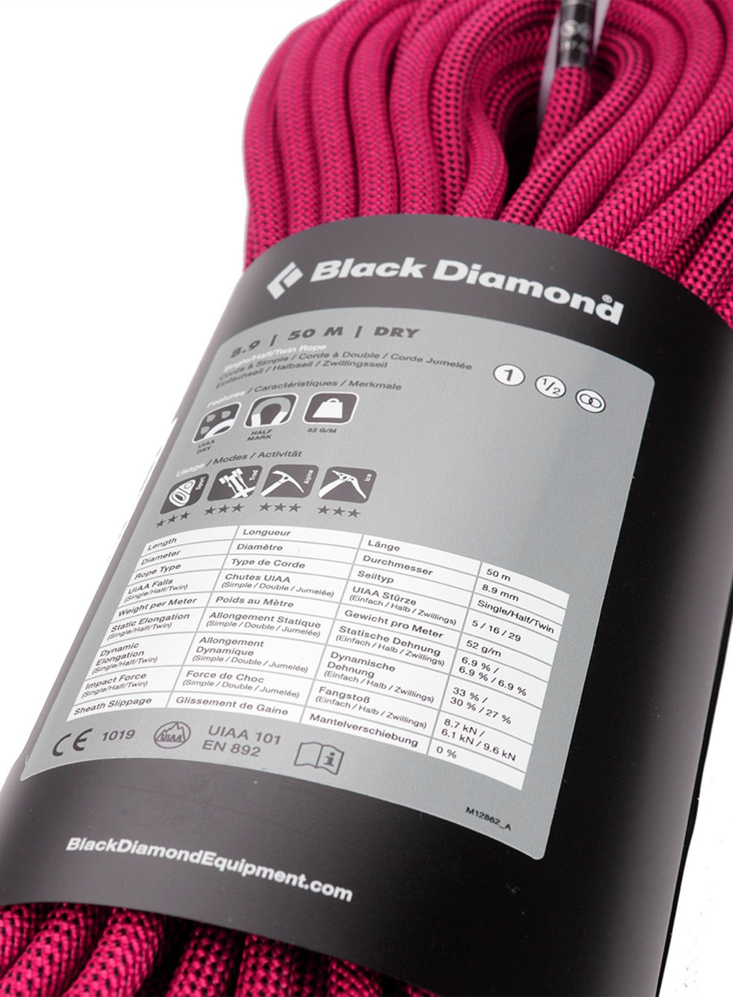 Uže za penjanje Black Diamond 8.9 Dry Climbing Rope 50 m - ultra pink