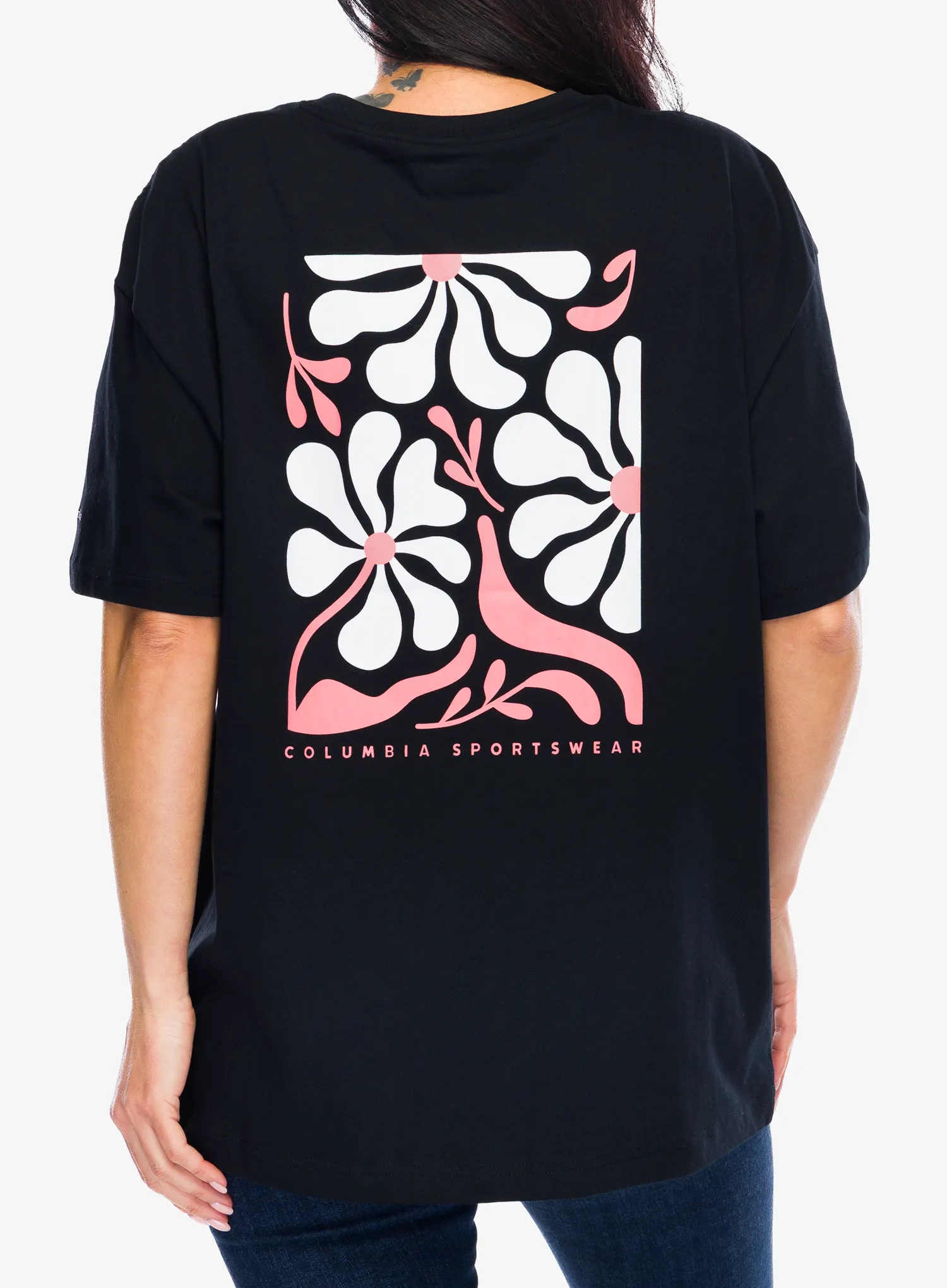 Ženska pamučna majica Columbia Rolling Bend Graphic Oversized Tee - black/floral fun
