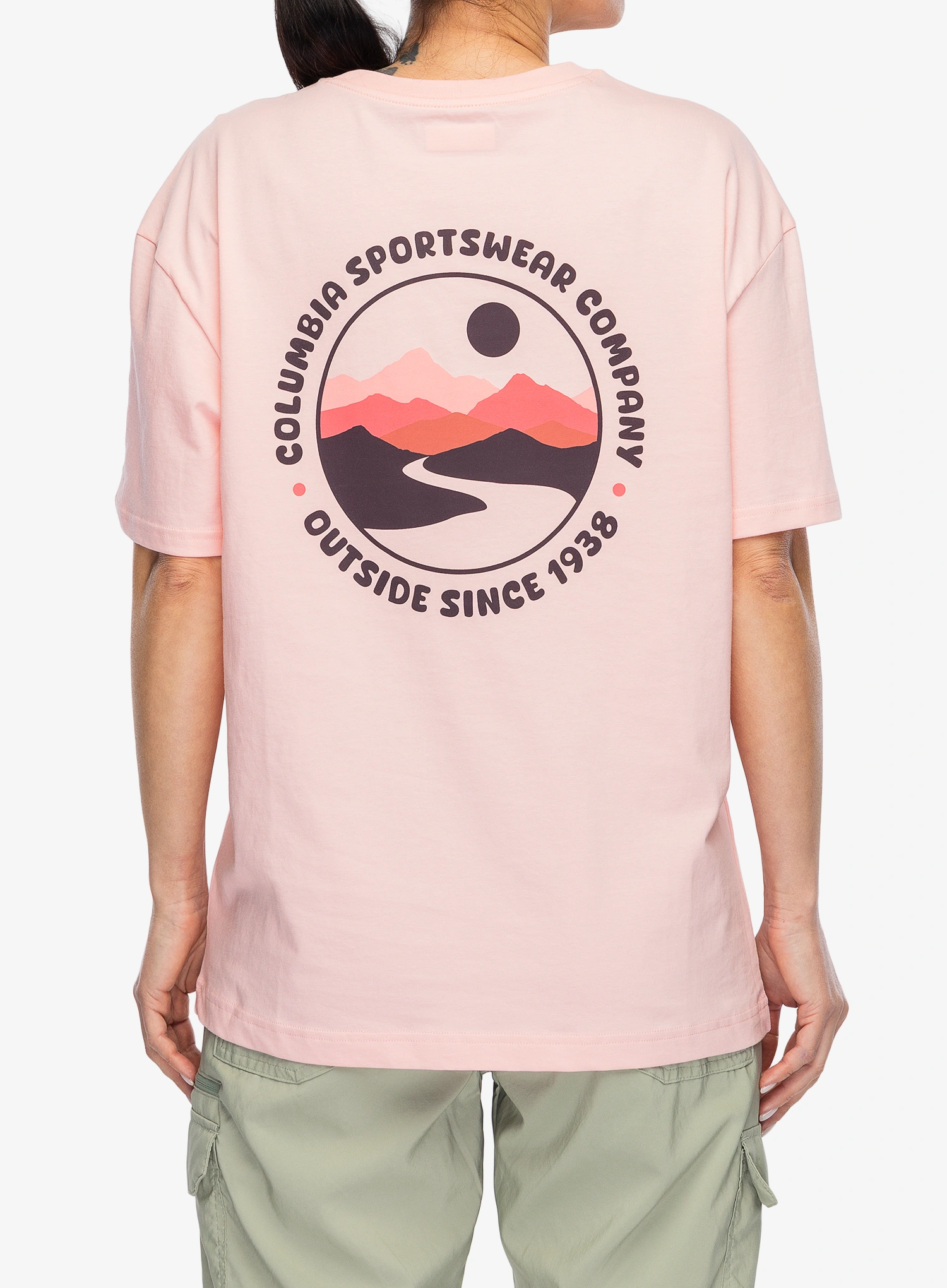 Ženska pamučna majica Columbia Rolling Bend Graphic Oversized Tee - pink sand/bubbly scoped view
