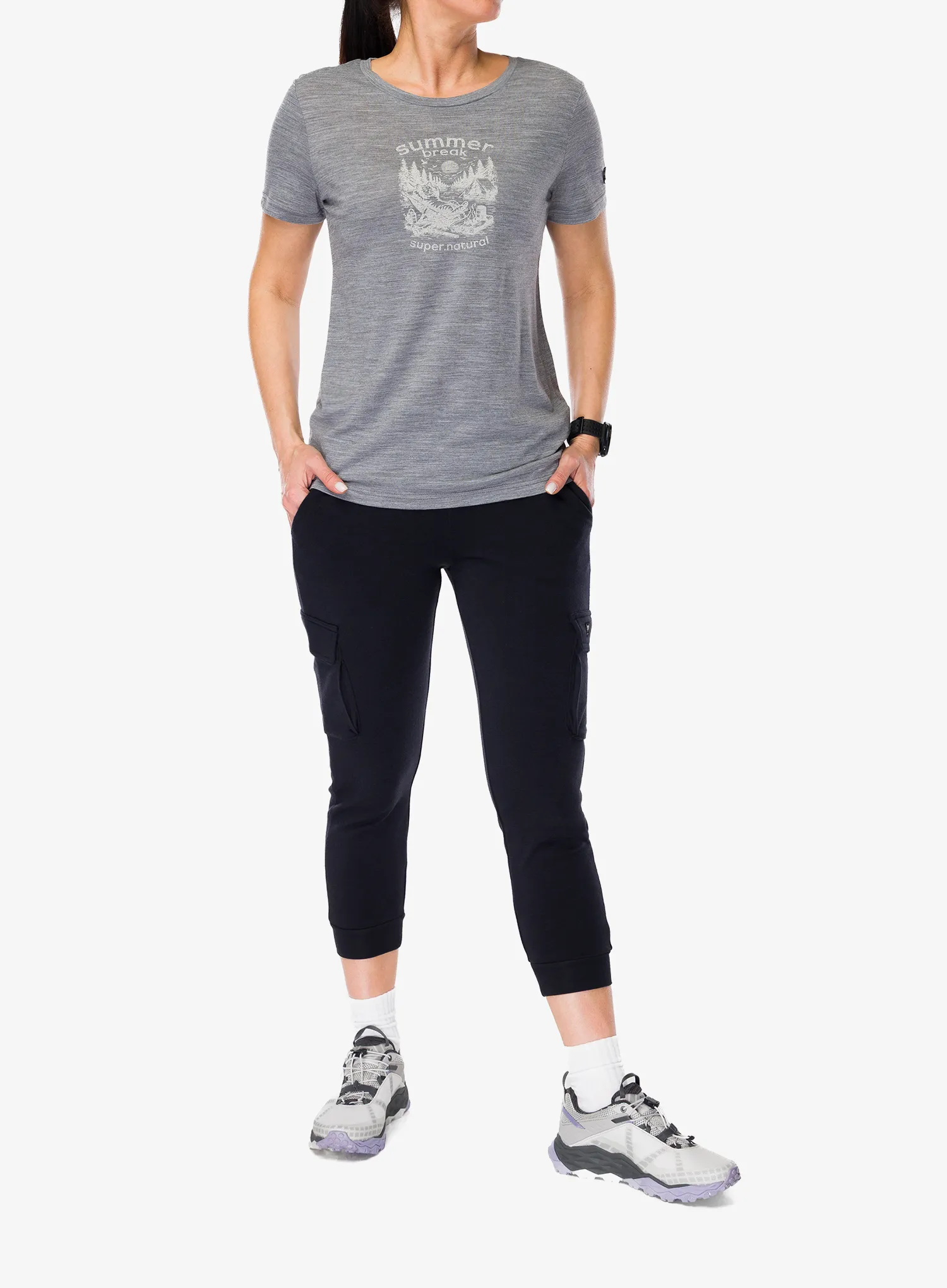 Ženska majica Super.natural Summer Break Tee - cashmere grey mel/wht stone