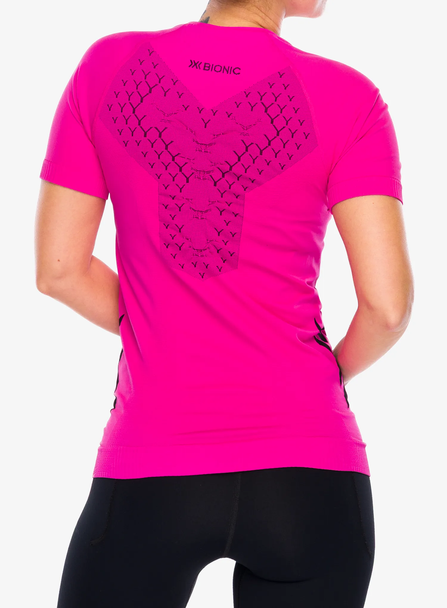 Ženska majica za trčanje X-bionic Twyce Run Shirt SS - neo pink/x black