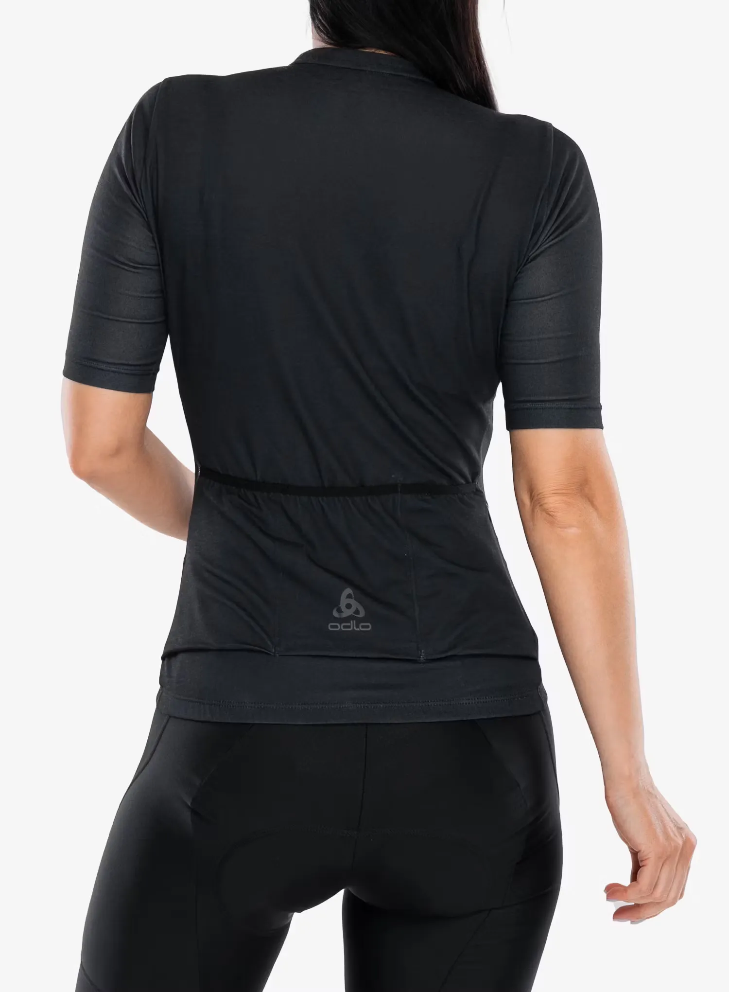 Ženska biciklistička majica Odlo Essential T-Shirt S/U Collar S/S Full Zip - black