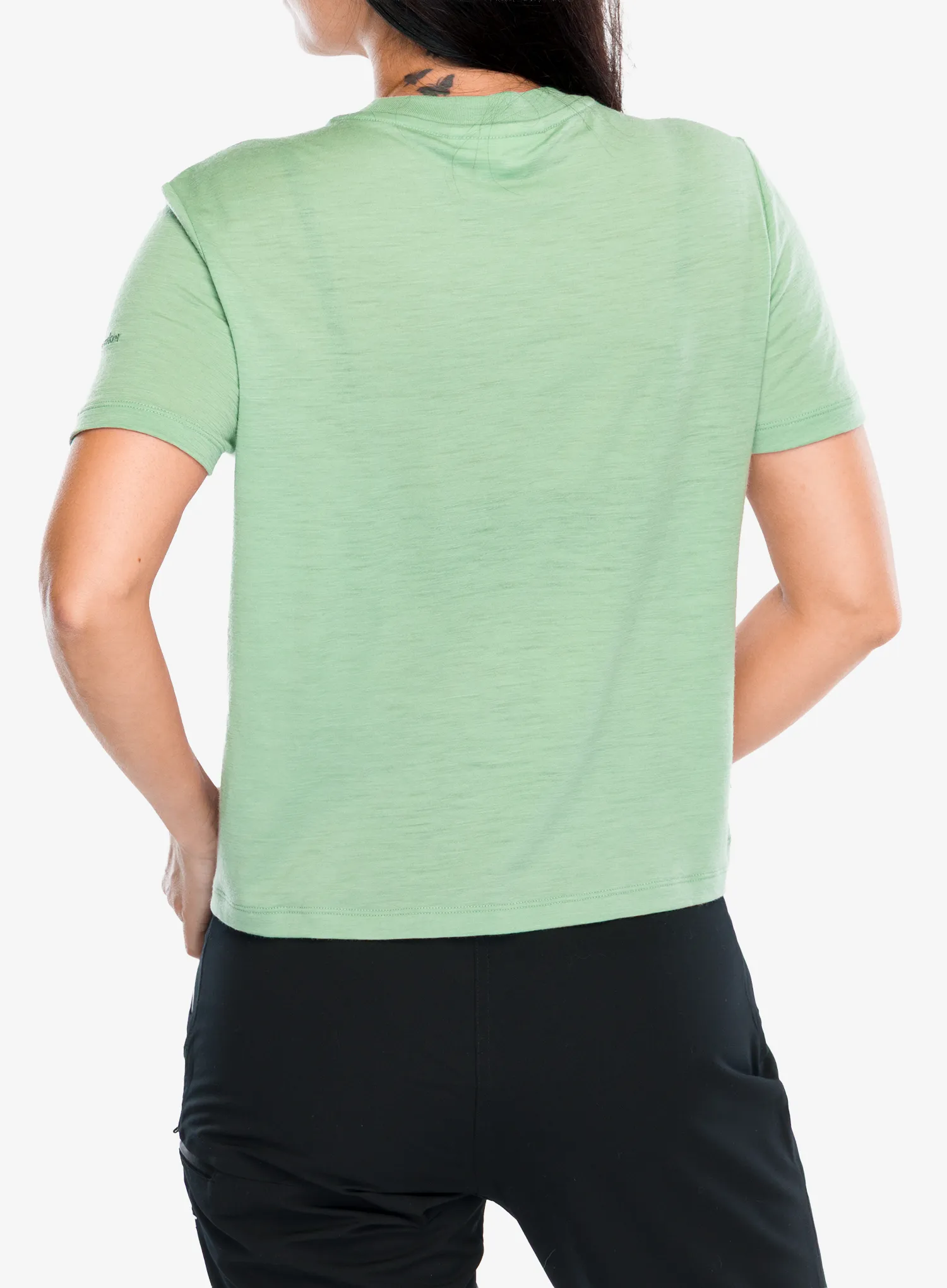 Ženska merino majica Icebreaker Merino 150 Tech Lite SS Crop Tee The Climb - seaglass