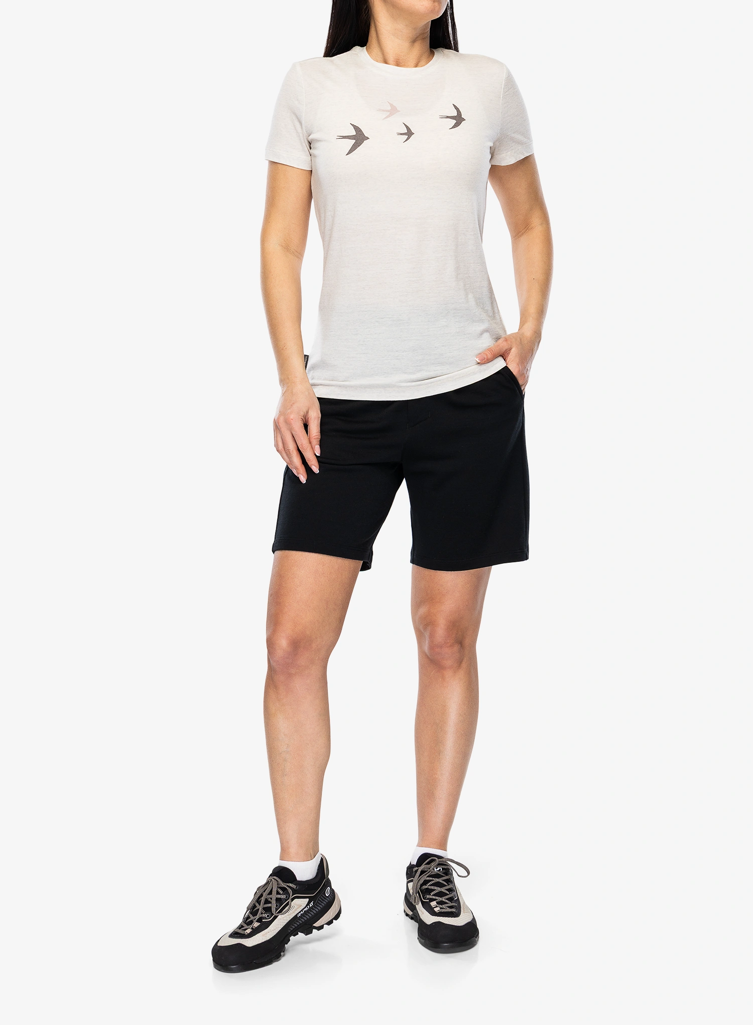 Ženska merino majica Icebreaker Merino 150 Tech Lite SS Tee Bird Transit - ecru hthr