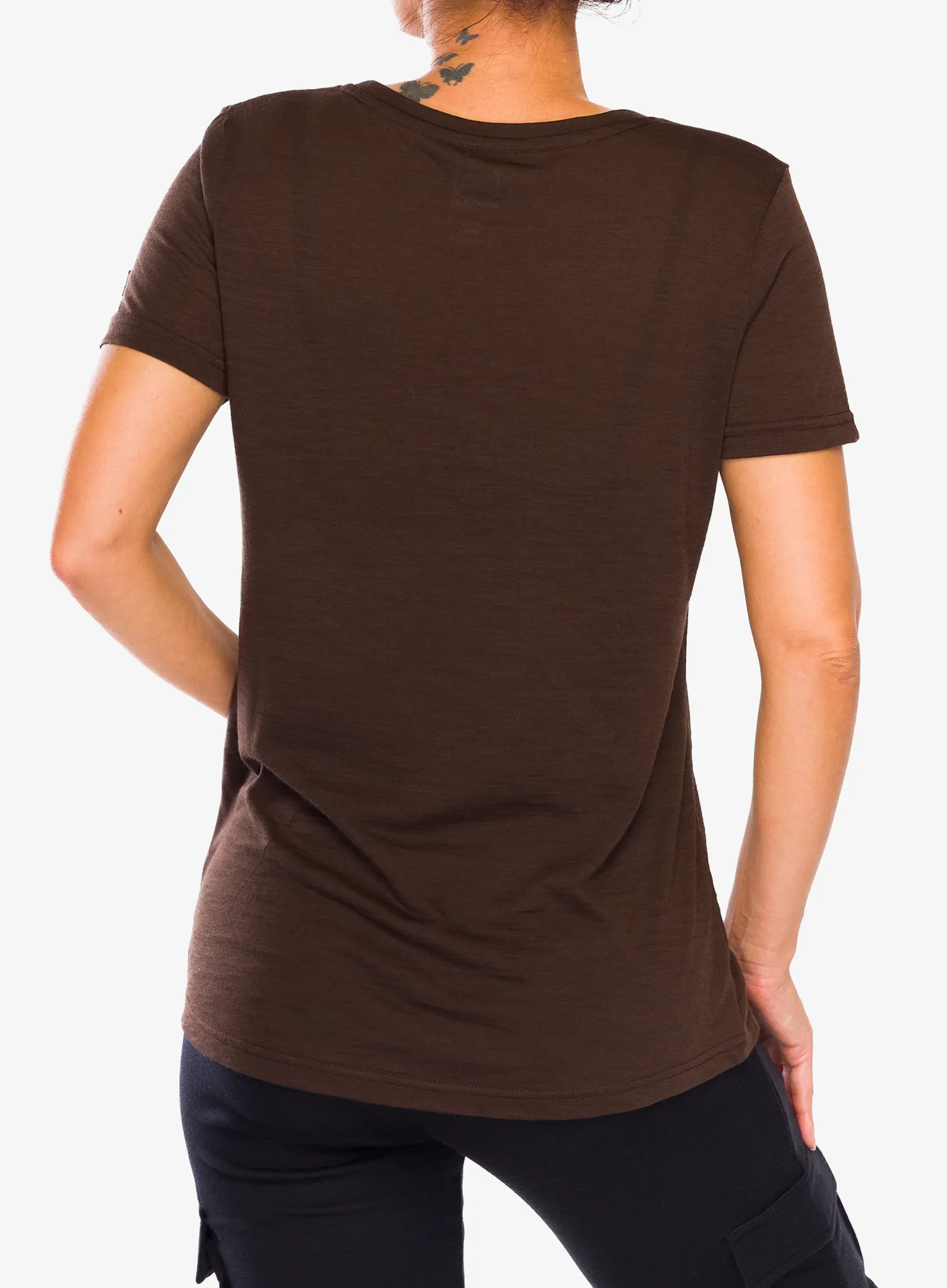 Ženska merino majica Super.natural Teabag World Tee - chocolate bean/feather grey